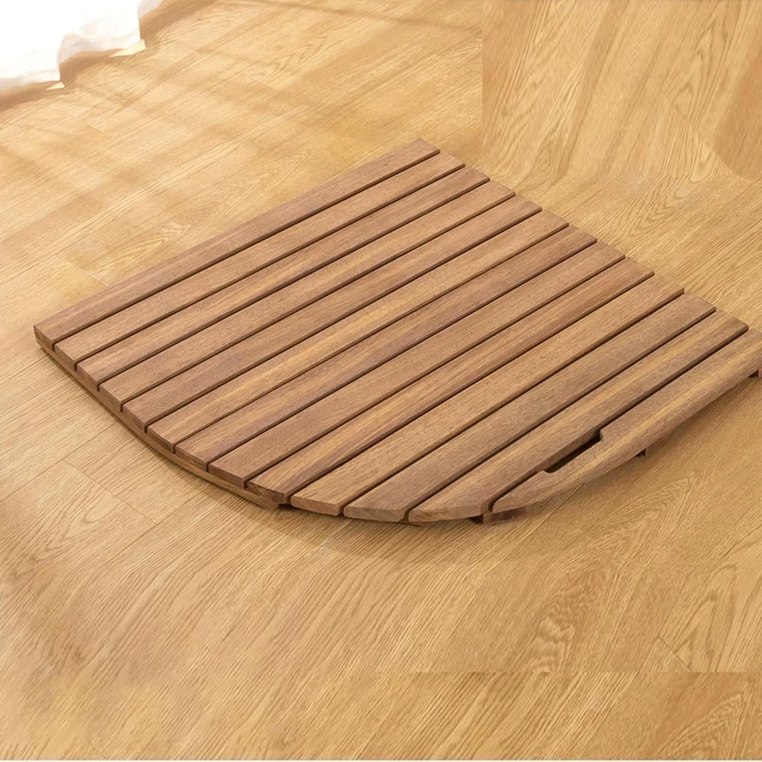 Teak Solid Wood Shower Floor Mat, Large Non-Slip Slated Platform, Bath Mats Outdoor Shower Floor for Elderly/Spa, Heavy Duty Entryway Mat(Fan-Shaped,31.4in/80cm)