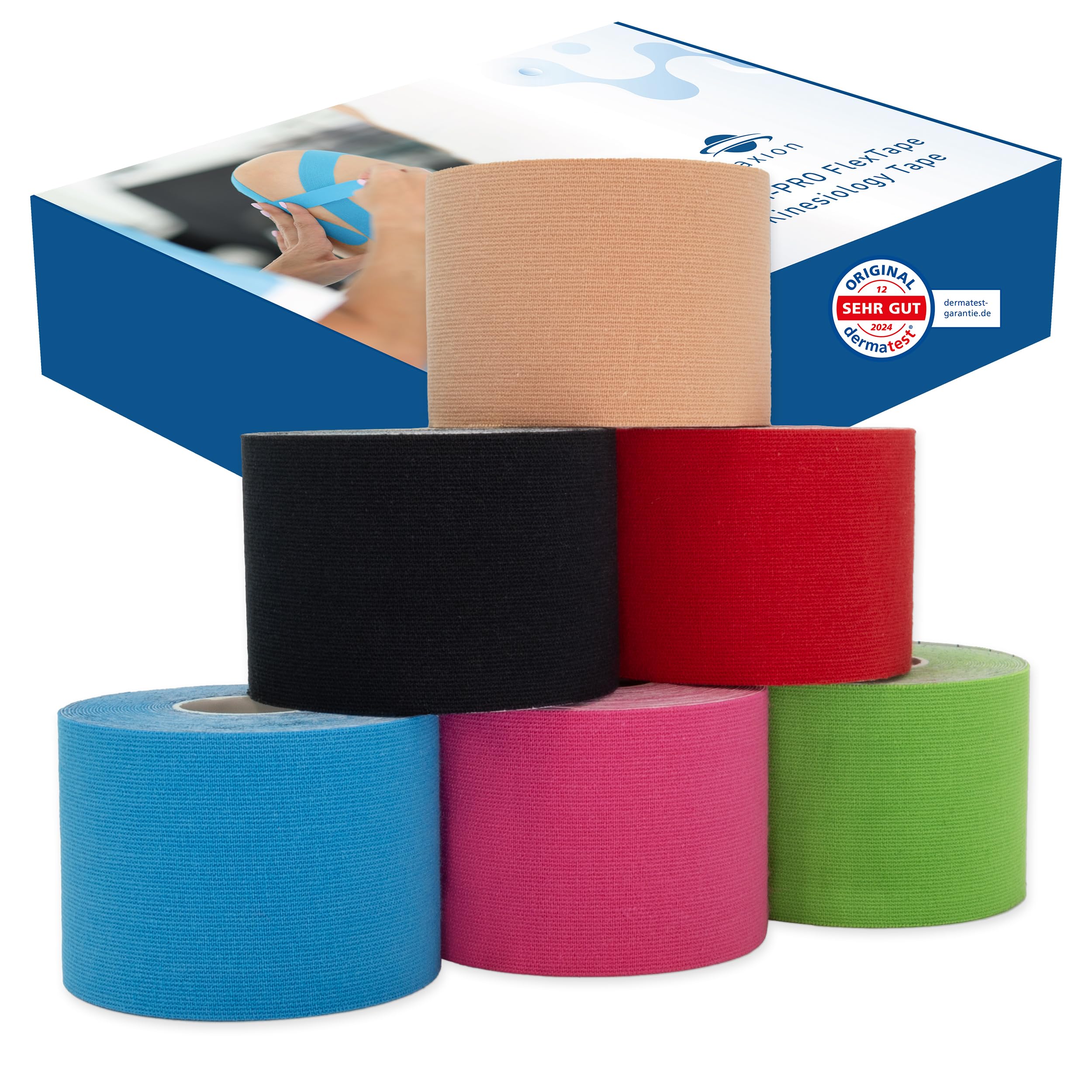 axion® Kinesiologie Tape Set I 6 Rollen Body Tape in verschiedenen Farben I Hautfreundliche Sport Tapes DERMATEST: SEHR GUT I Wasserfestes Sport Tape - & Physio-Tape - Zertifiziertes Medizinprodukt