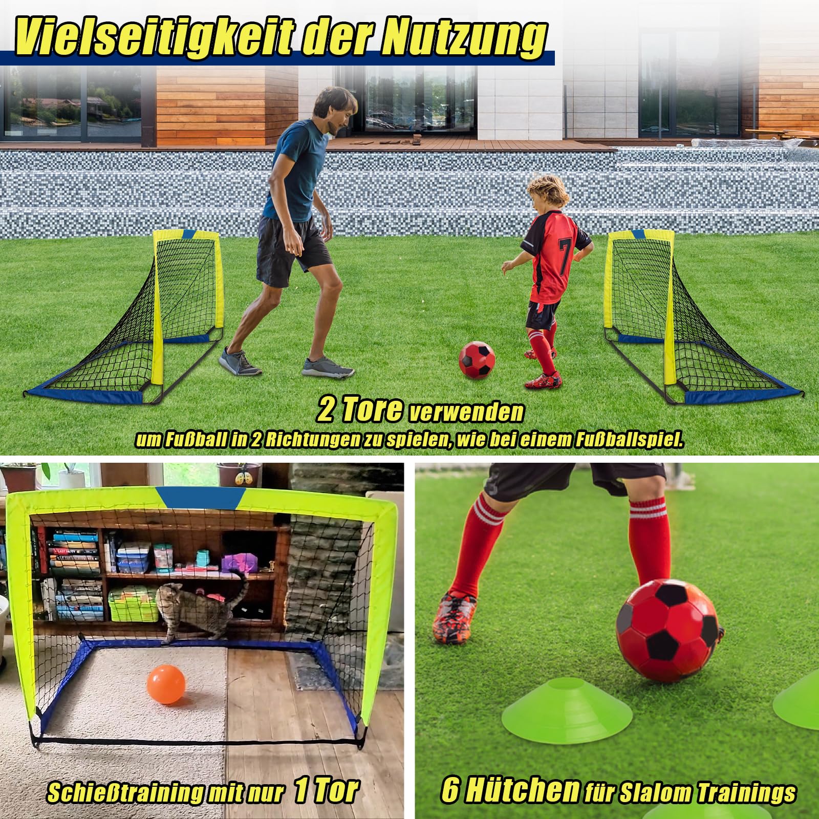 Buts de Football pour Jardin Enfants 90x74x74cm Cage de Foot Pop-Up Pliable Lot de 2 Exterieur Indoor/Outdoor