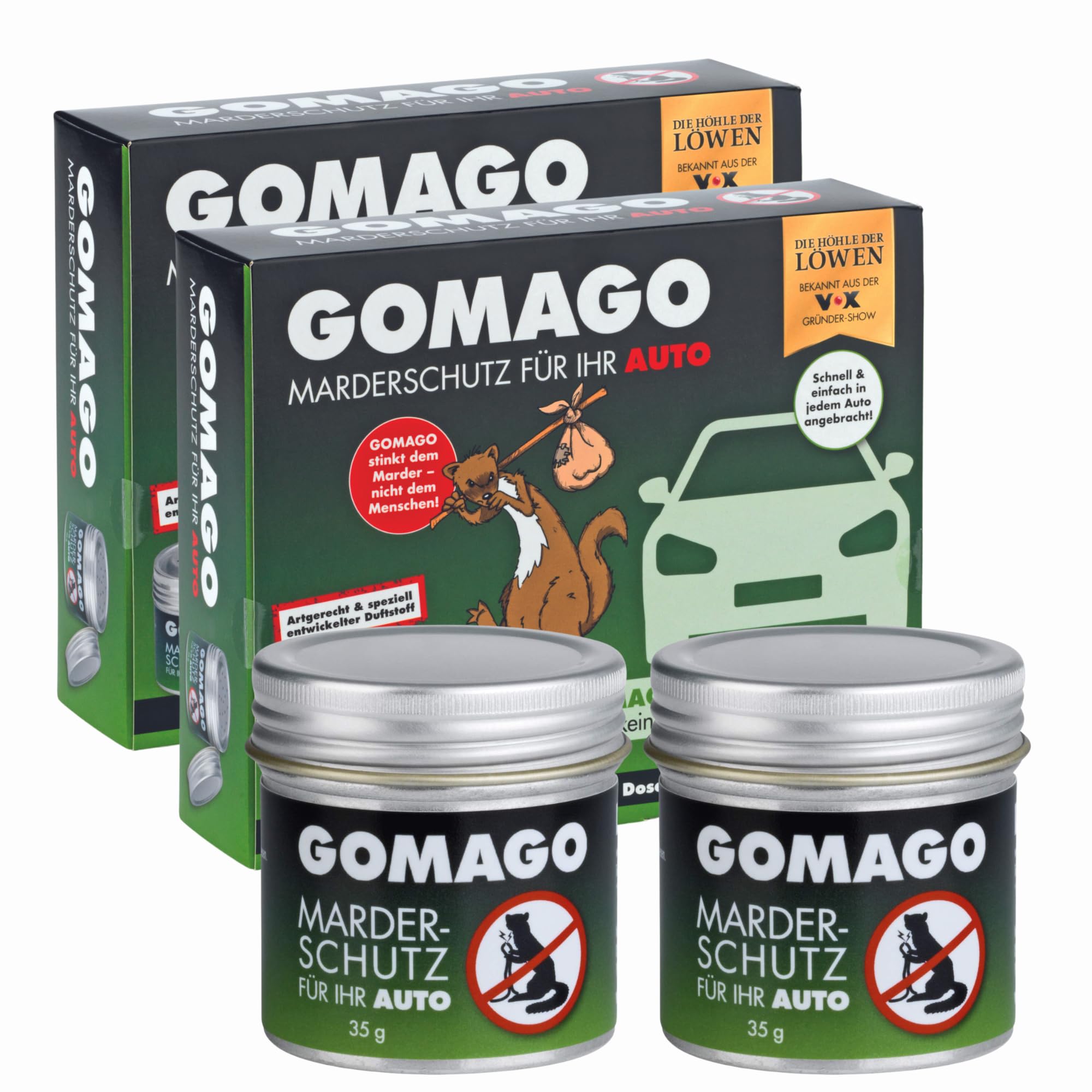 GOMAGO Marderschutz Auto Vorteils-/Doppelpack | Duftstoffbasierte Marderabwehr für den Motorraum | Starke Alternative zu Marderschreck, Marderspray & Ultraschall | ca. 6 Monate wirksam