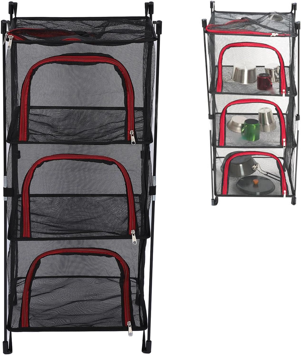 Foldable 3 Layer Multifunctional Hanging Drying Net, Portable Mesh Drying Rack for Kitchenware, Vegetables, and Outdoor Camping