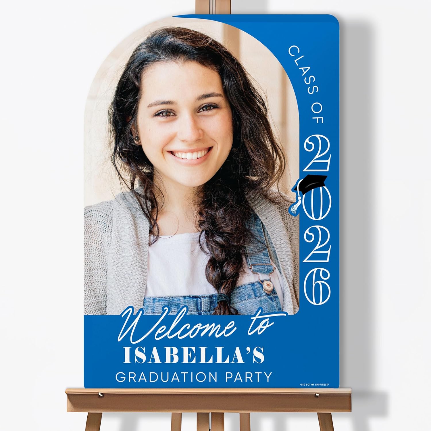 Big Dot of Happiness Custom Photo Blue Graduation Welcome Sign, Personalized Class of 2026 Grad Party Decor, Image & Name Tabletop Signage, Premium Matte Plastic Board, 11 x 17 inches