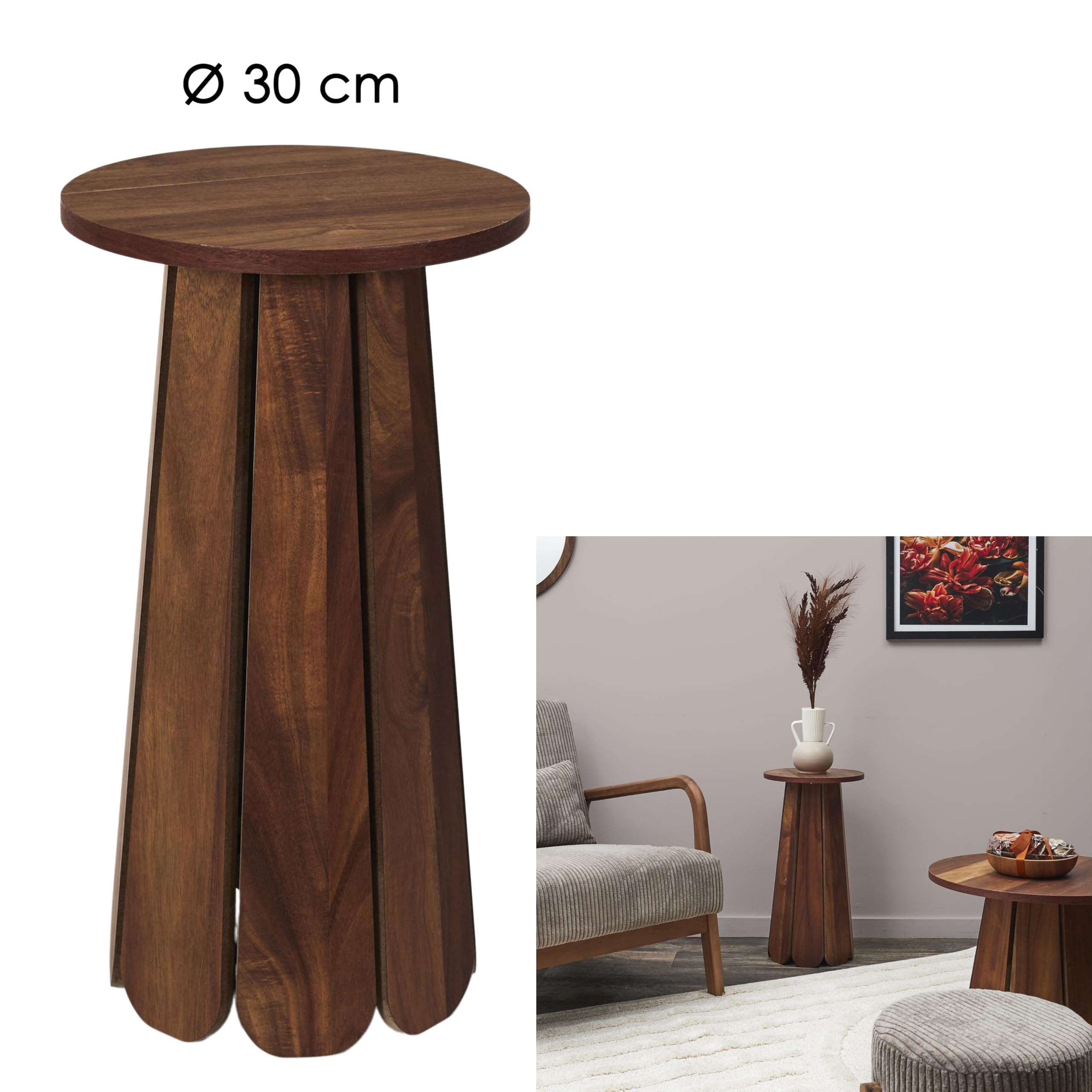 HOME DECO FACTORY, HD0350, Table d'Appoint D30 cm, Modèle Will, Collection Softness, Mobilier, Table Et Bureau, Console et Sellette, 30x55x30 cm, Marron | Bois d'ingénierie, table d'appoint Will, collection Softness, diamètre 30 cm, salon, marron