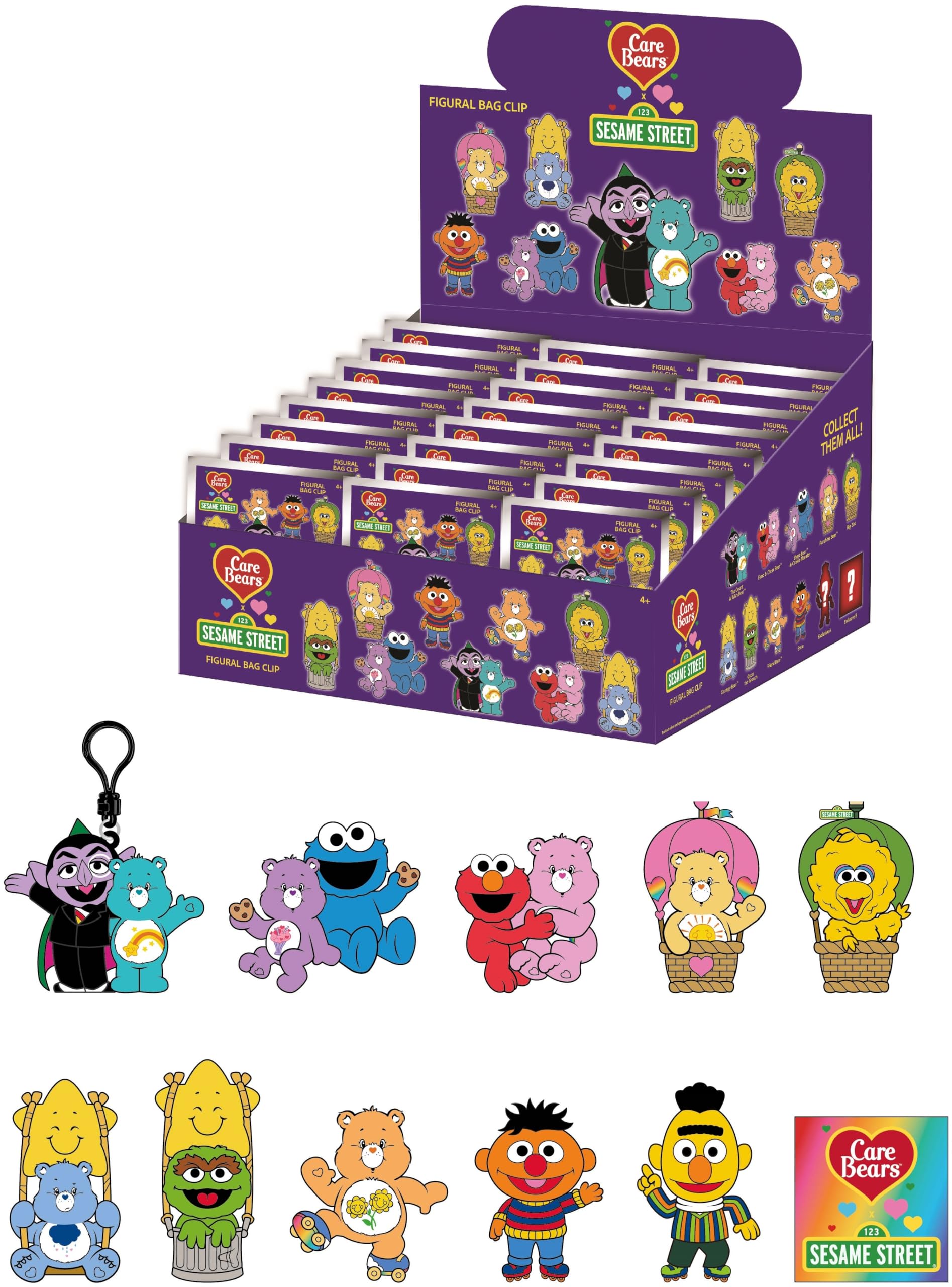 Care Bears x Sesame Street 3D piankowy klips do torby, seria 1 – torba ślepa (jedna losowa figurka) – brelok z postacią CloudCo x Sesame Workshop / akcesorium do plecaka | oficjalny licencjonowany