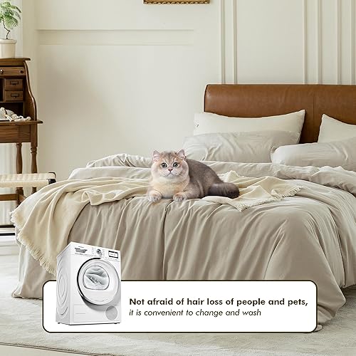 Miniatura 3 de FOSSA Juego de funda de edredón 100% algodón lavado de 3 piezas de sarga suave, acogedor, transpirable, resistente, sustancial con tejido