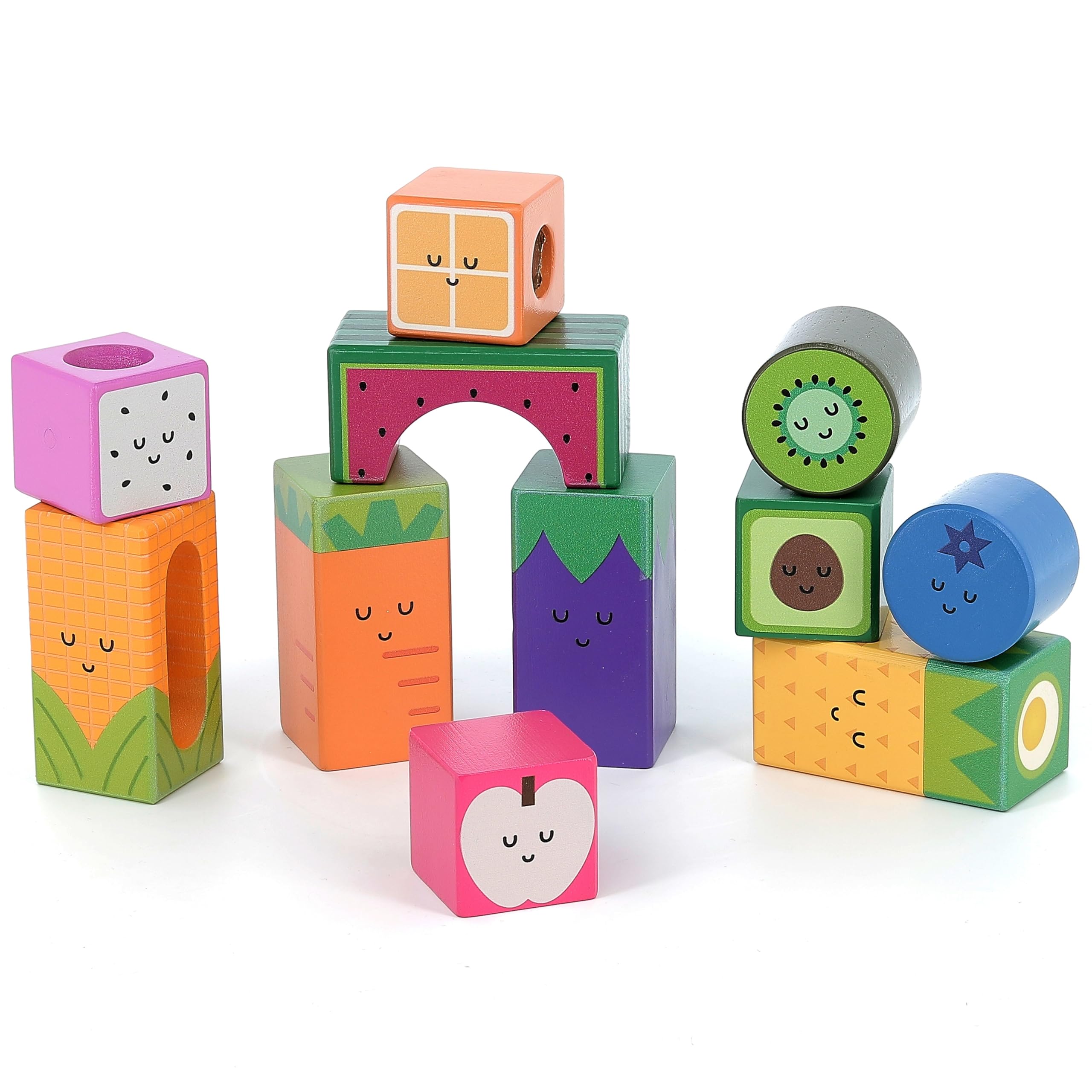 Vilac Wooden Toy, Wooden Stacking Toy, Montessori Toys, Months 18+, Fruit and Vegetable Cubes, Musical Toy, Educational Game