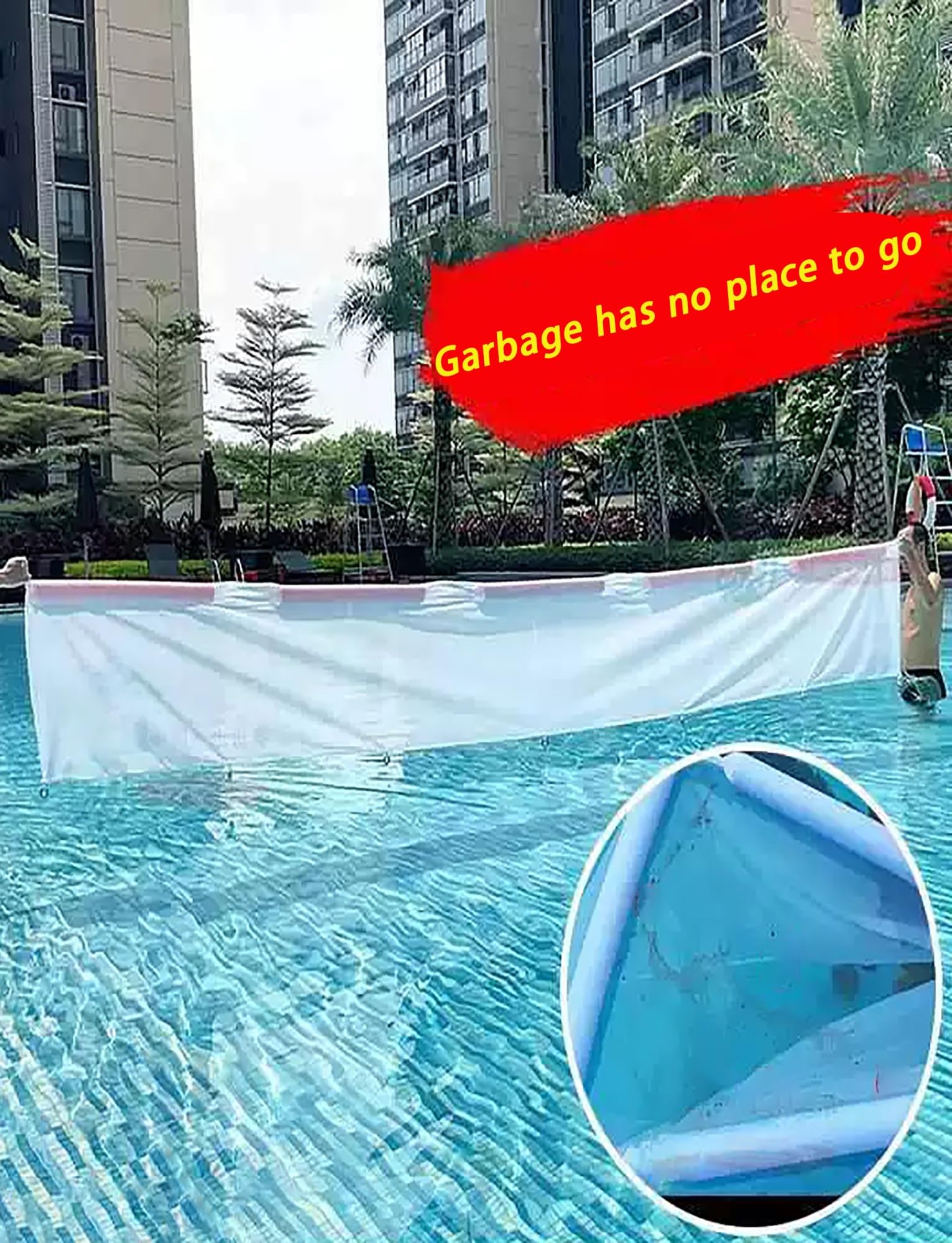 Questo retino Galleggiante per Piscina - retino a Maglia fine per Piccoli detriti, Foglie e Insetti, pulitore Pieghevole e Riutilizzabile per Piscine e parchi Acquatici (L 3 m x H 70 cm)