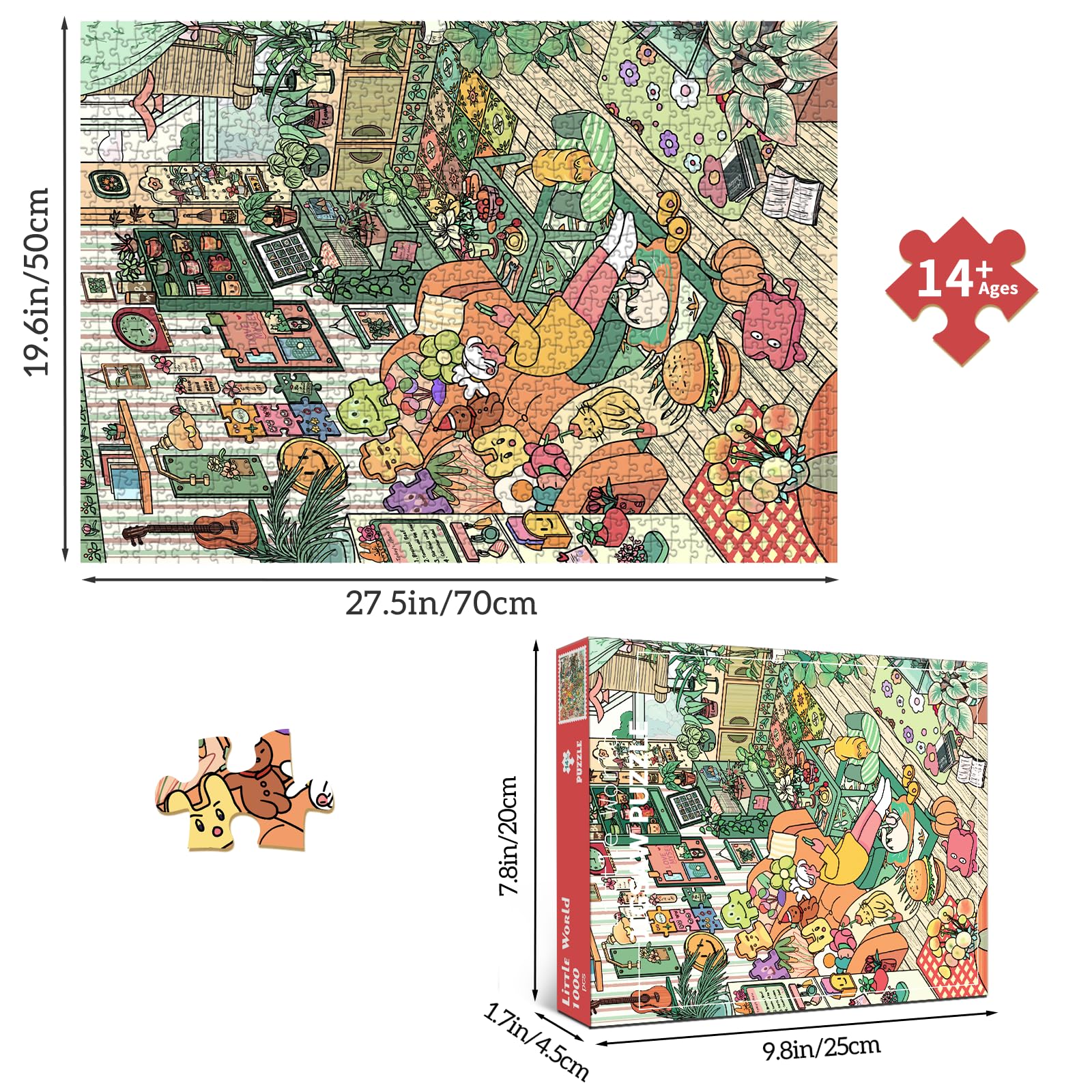 HUADADA Puzzle 1000 elementów, 1000 elementów, dla dorosłych, interaktywne puzzle rodzinne, klasyczne, na prezent, przytulny, mały świat