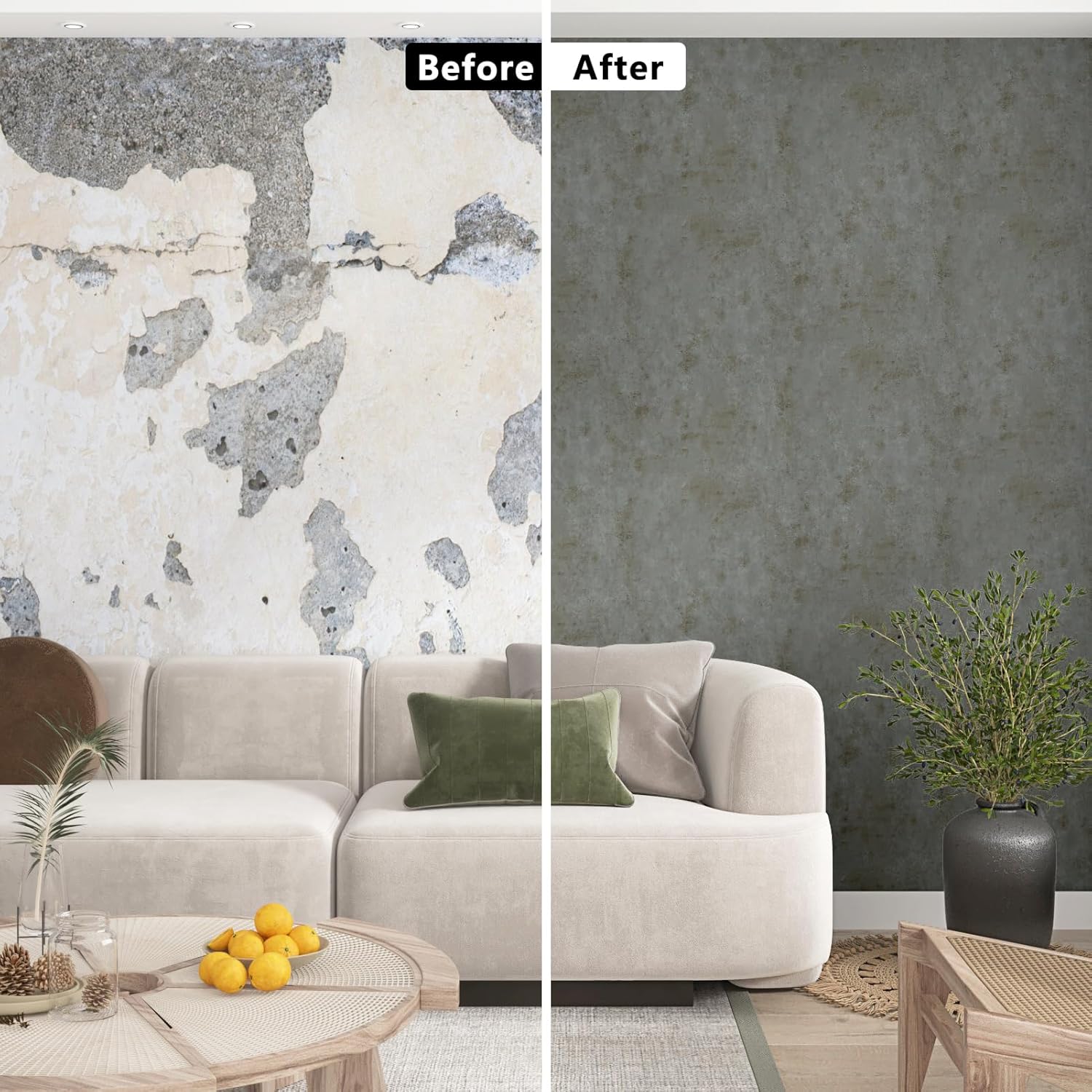 Rust Livid Concrete Wallpaper Peel and Stick Vintage Cement Wallpaper Industrial Lime Wash Contact Paper Self Adhesive Concrete Wall Paper for Bedroom Kitchen Countertop Cabinets Bathroom