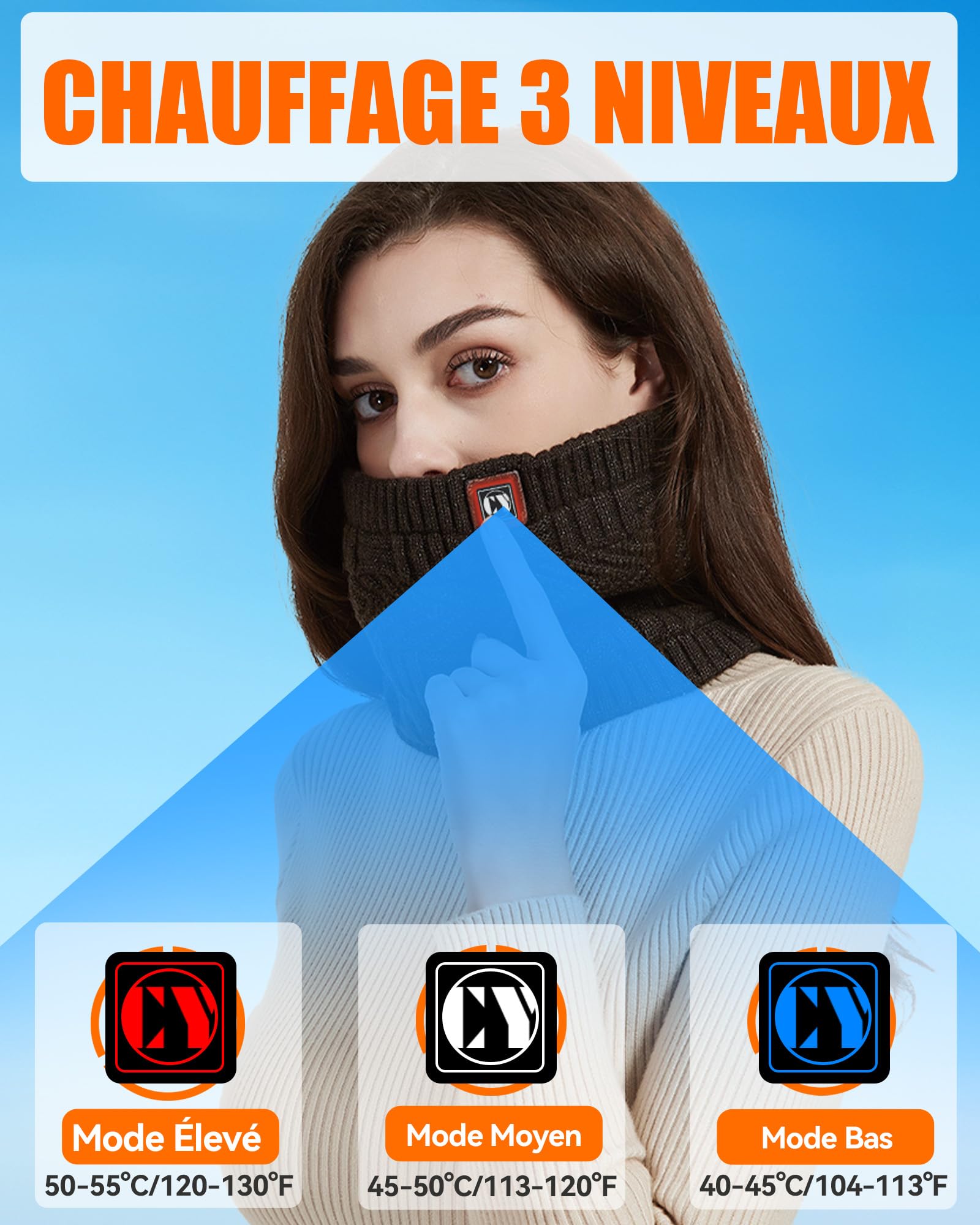 Écharpe Chauffante avec Batterie 4000mAh - Écharpe Électrique pour Hommes & Femmes, 3 Niveaux de Chauffage, Idéal pour Hiver, Ski, Randonnée et Activités Extérieures (Tour de cou chauffant + 4000mAh)