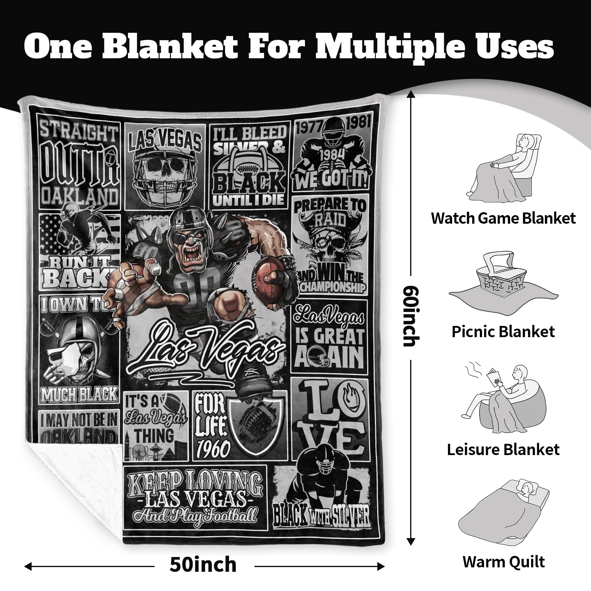 Football Throw Blanket Football Team Color 60"x50" Fan Gifts for Men Women Sport Blanket Sofa Bed Couch Living Room.