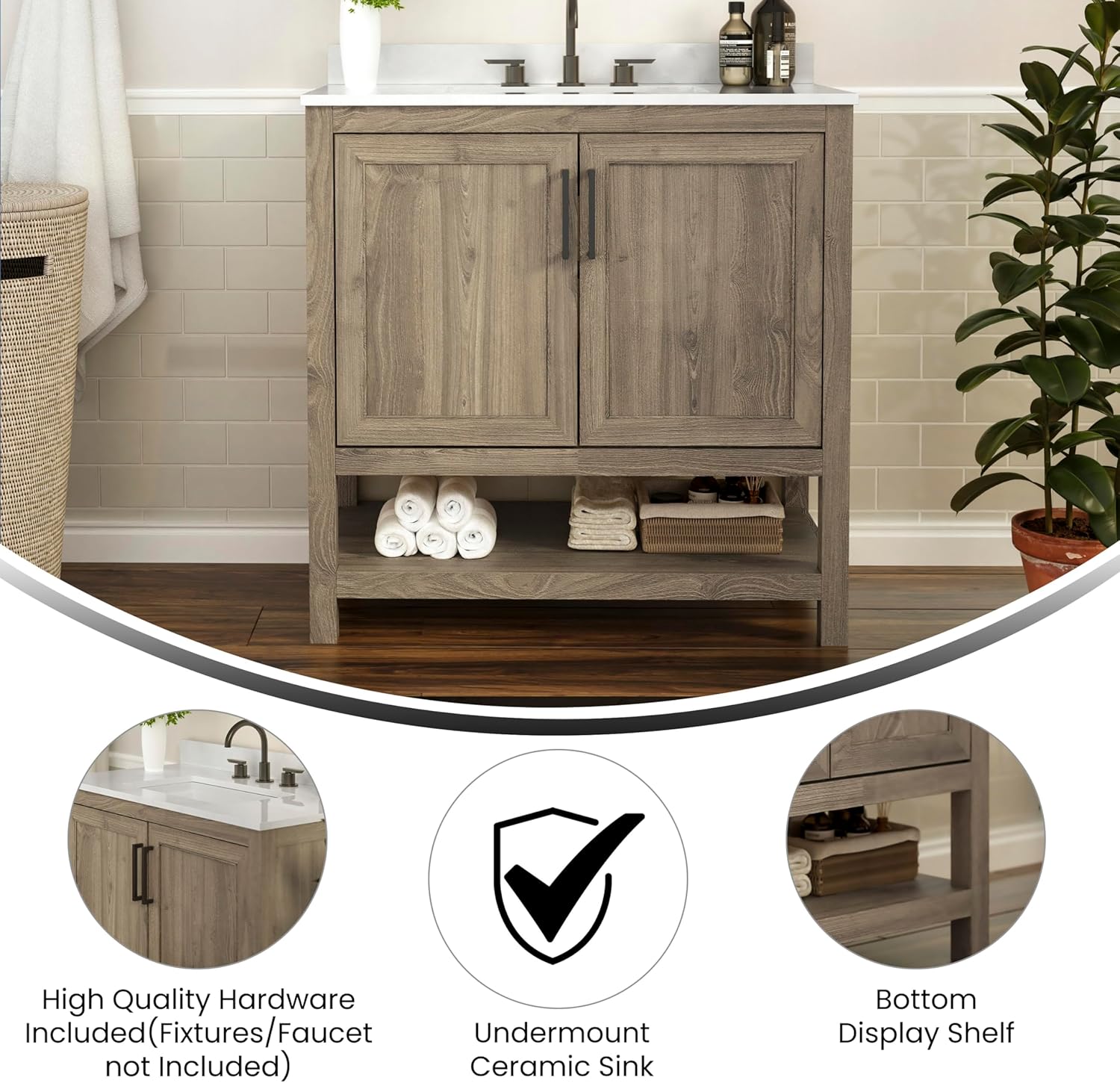 Emma and Oliver 36" Brown Bathroom Vanity with Carrara Marble Countertop