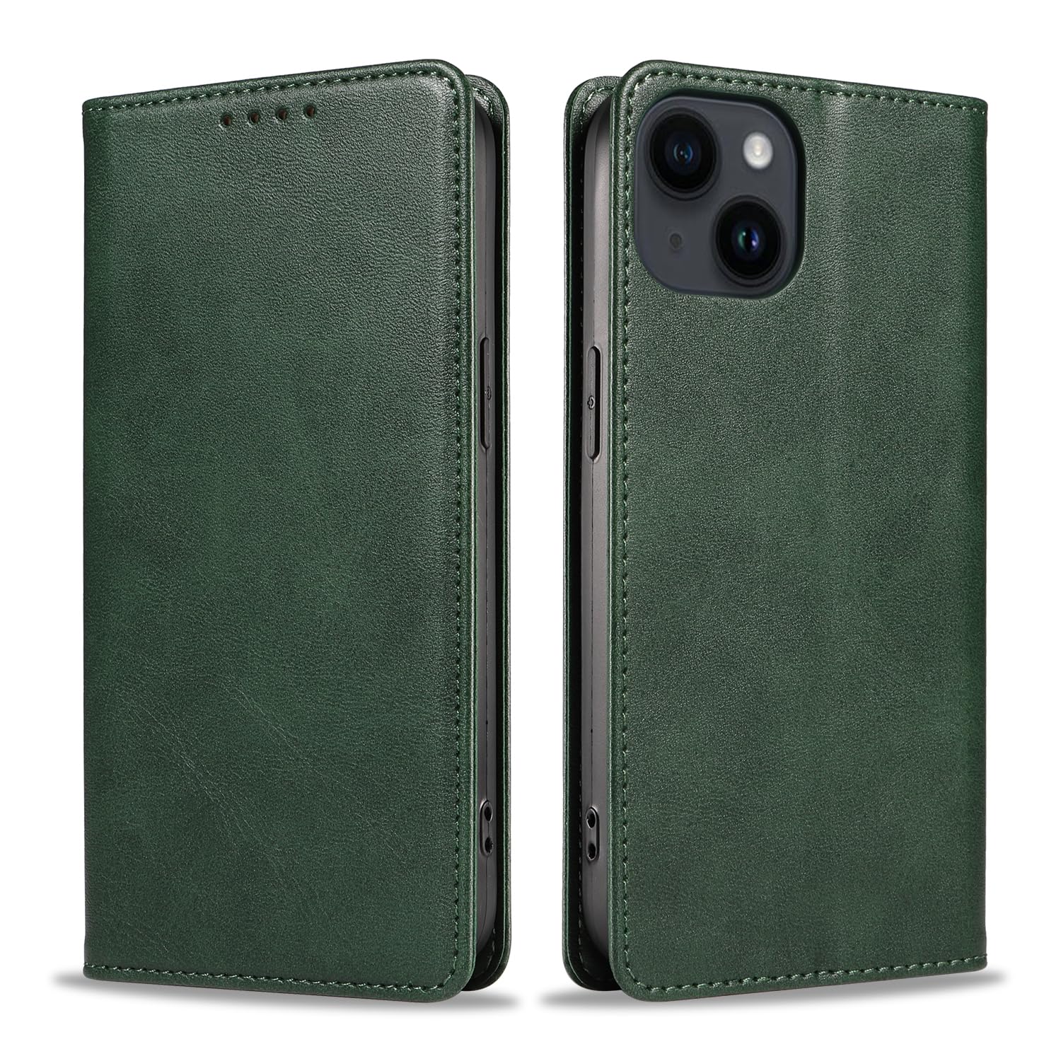 QUEASON【iPhone 14 用 ケース 手帳型】マグネット式 いphone14 用 ケース スタンド機能 あいふぉん14 用 スマホケース カード収納 アイフォン14 用 スマホケース 耐衝撃 落下防止 防塵（グリーン）
