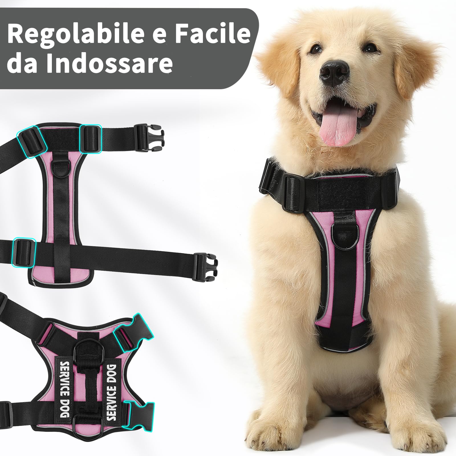 COMSLE Pettorina Cane Taglia Grande Media Piccola, Pettorina Cane ad h Riflettente, Rosa, M