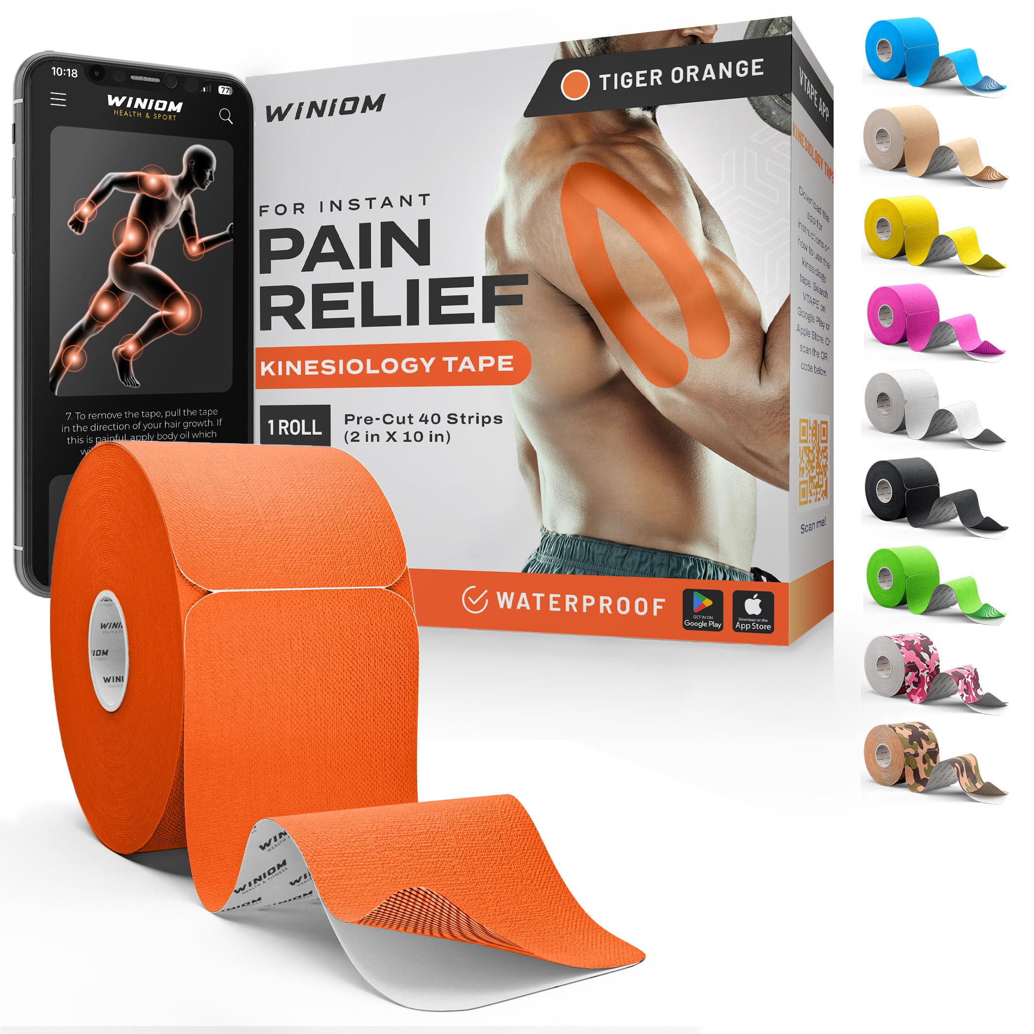 Nastro kinesiologico: incredibile supporto per sport e ricreativi + istruzioni di medicazione gratuite – pretagliato 5,1 cm (2 pollici), 32 piedi (arancione tigre + istruzioni gratuite (lingua
