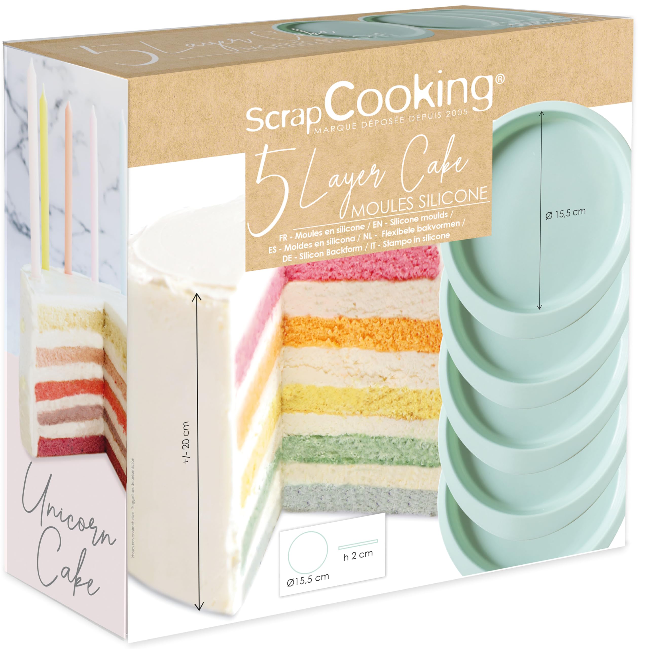 ScrapCooking - 5 foremek silikonowych Ø 18 cm - ciasto piętrowe, tęczowe torty, torty urodzinowe - Profesjonalne wypieki - 2065