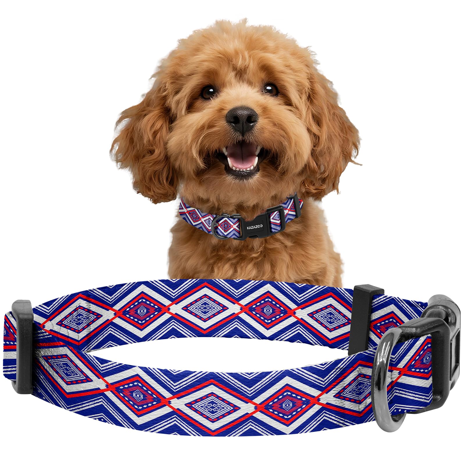 Kazazoo Dog Collar Cute and Soft Nylon Puppy Collar for Boy and Girl, Adjustable Dog Collars for Small Medium Dogs, Blue Minority-S