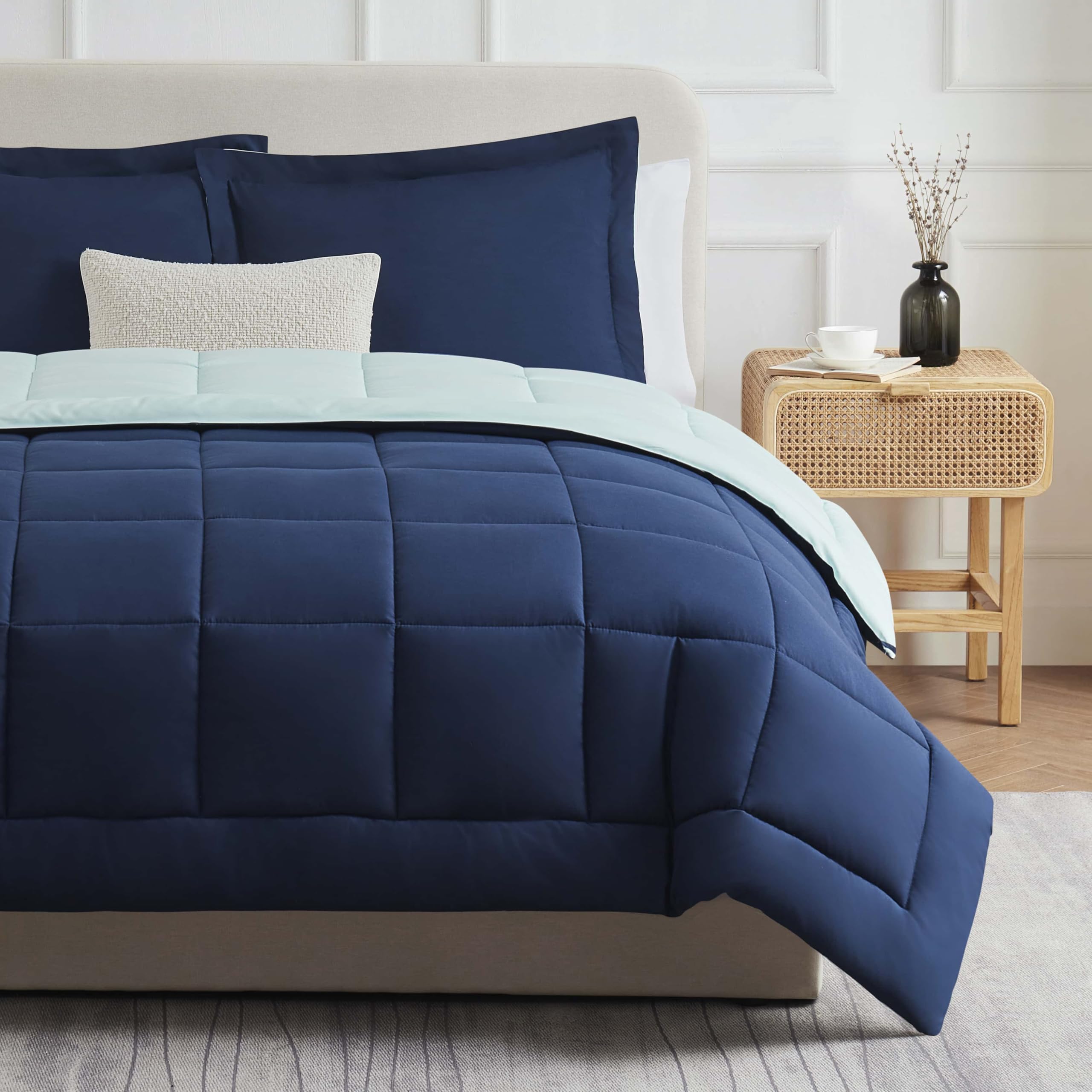 Comforter Duvet Insert 3 Piece, Quilted Down Alternative Comforter Queen Size with 2 Pillow Shams, All Season Blue/Light Blue Comforter Queen Duvet Inserts, Queen Comforter with Corner Tabs-image-35