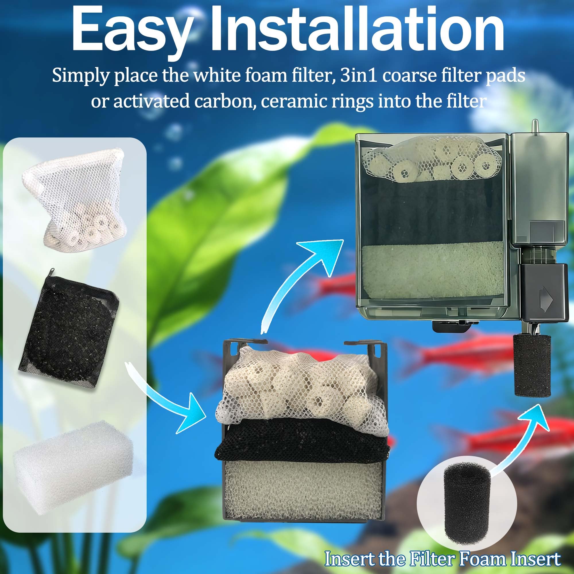 NEWKE Confezione da 17 filtri per serbatoio di filtrazione a tre stadi per filtro di alimentazione AquaClear 50, kit di manutenzione di ricambio per filtro per acquari da 20 a 50 galloni
