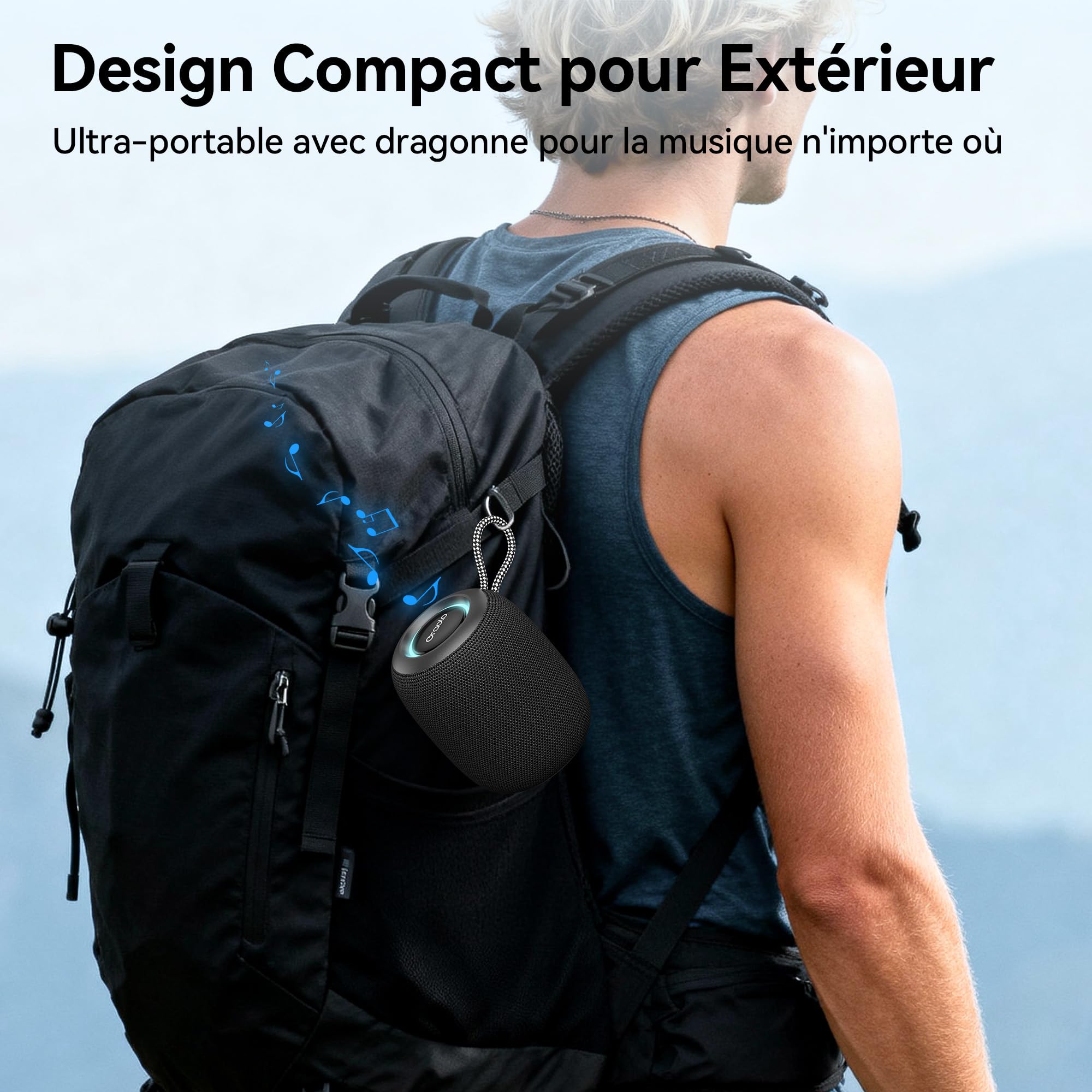 oraolo Mini Enceinte Bluetooth Portable, étanche IPX7, Haut Parleur sans Fil 15W, Bluetooth 5.3 Enceintes Puissant avec Appairage TWS, pour Soirées Plage Randonnées Voyage