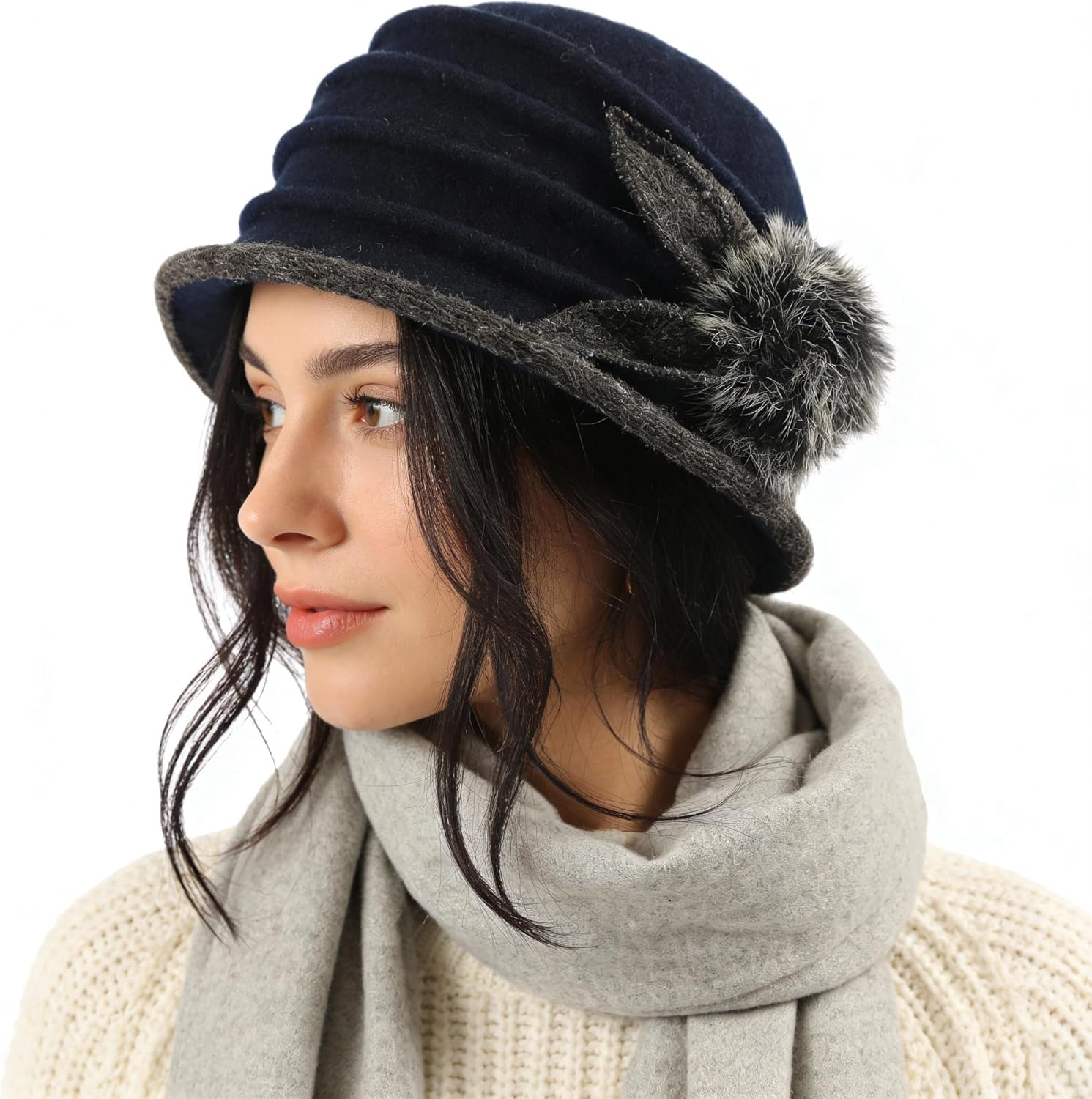 Women Vintage Felt Bucket Hat Winter Wool Dress Beret Hat