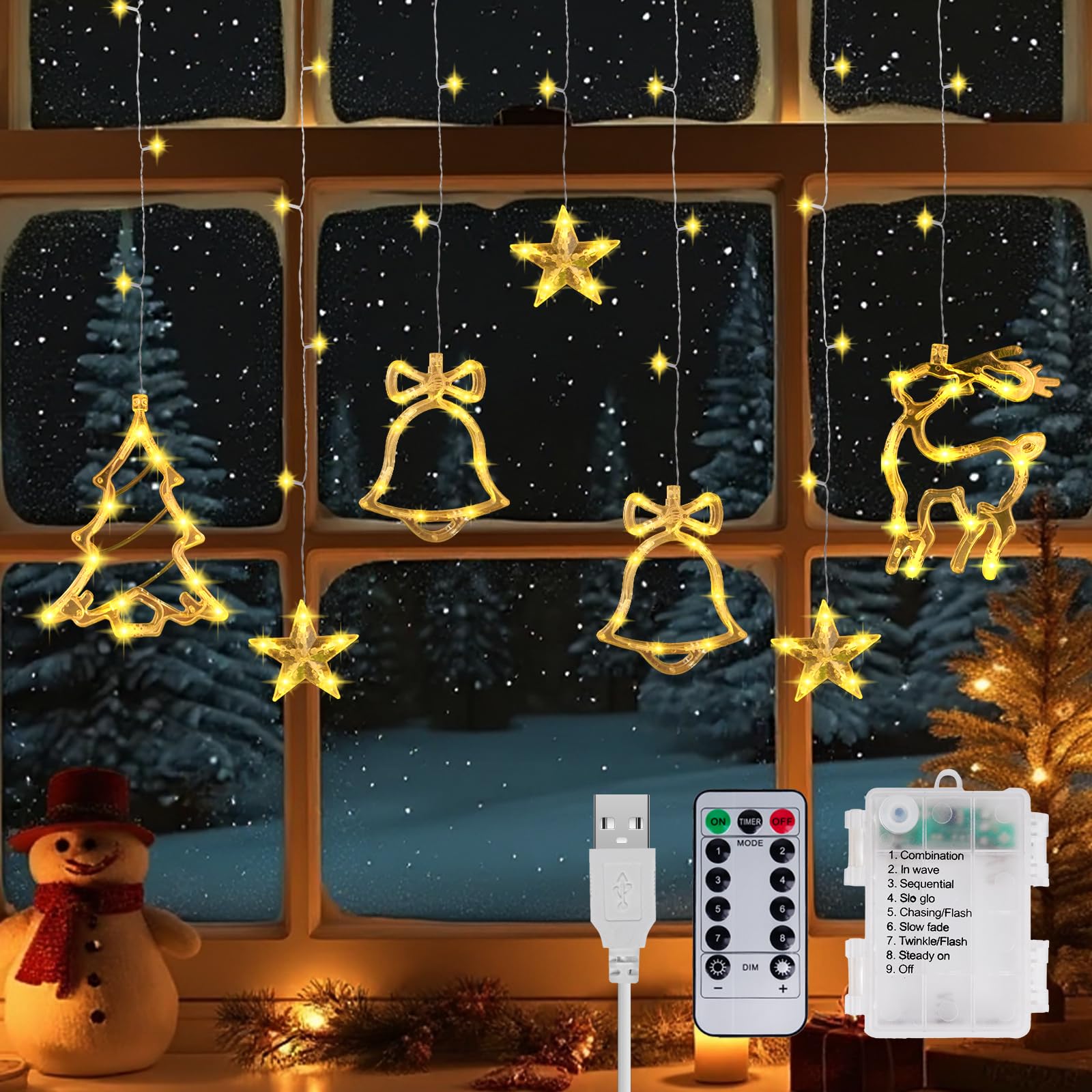Luci a tenda a forma di stelle e luna, luci di Natale a LED da 3,5 m, decorazioni natalizie, luci natalizie, bianco caldo | Leroy Merlin