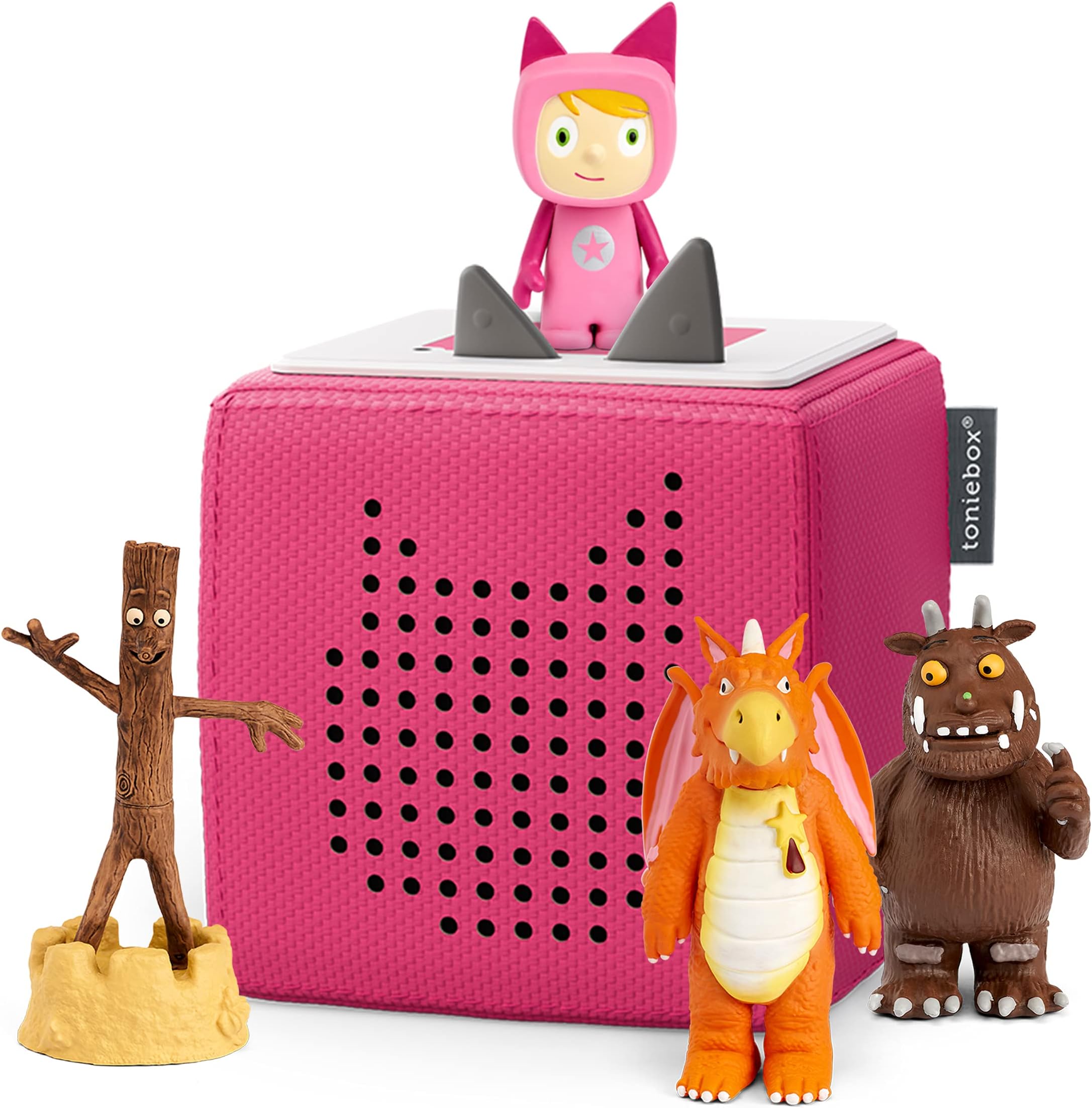 tonies Toniebox Starter Set Bundle Incl. 1 Creative 3 Characters: The Gruffalo, Stick Man, and Zog, Audiobooks and Music Player Speaker for Kids, Screenfree Wireless Speaker, Pink