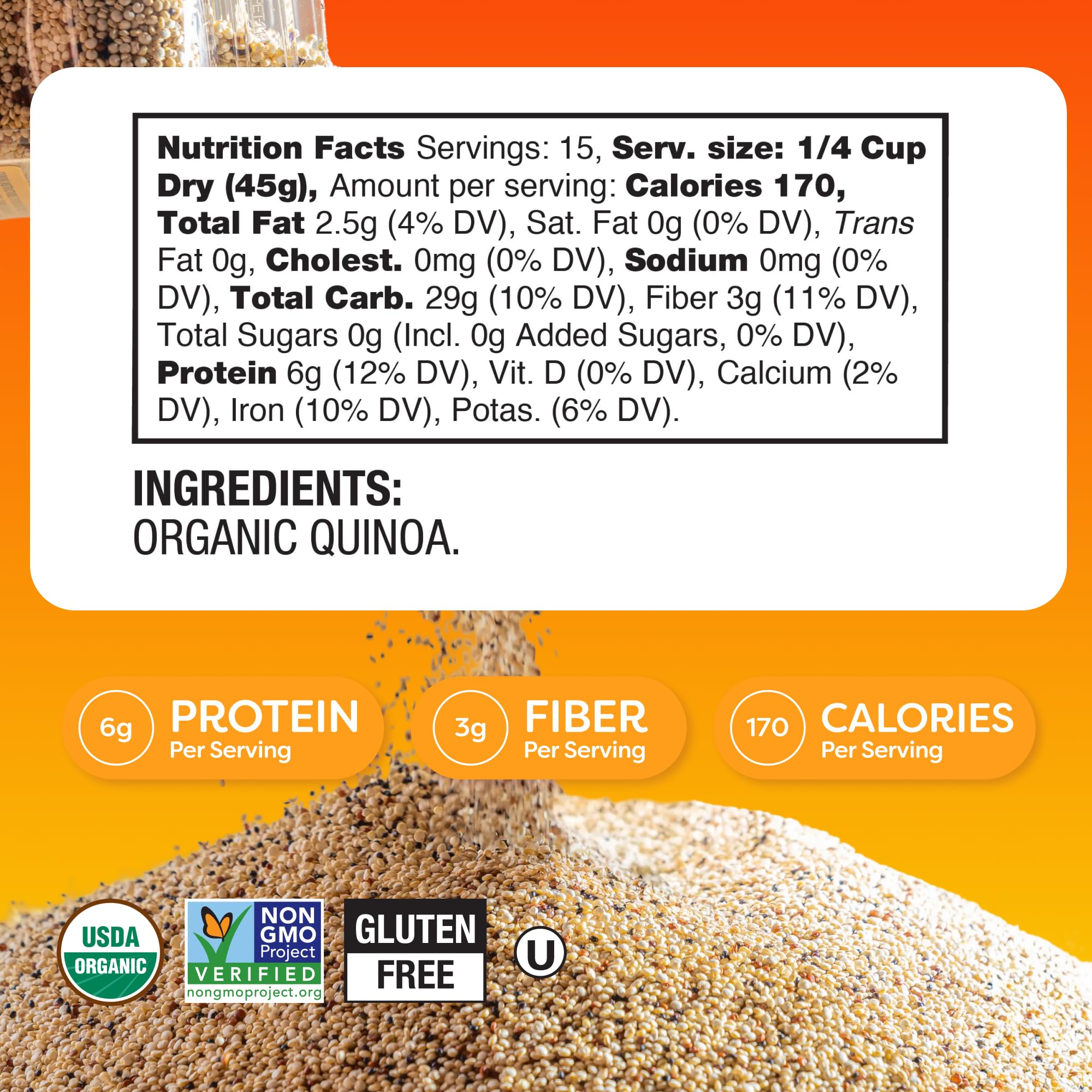 Organic Quinoa, Vegan, Complete Plant Protein, Gluten Free, Low Glycemic Rice Replacement, 24 ounce