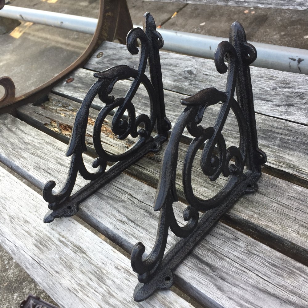 4 Pack Heavy Duty Wall Shelf Bracket, Antique Style Cast Iron Brackets, Garden Braces Rustic Shelf Bracket Black, Hardware Included