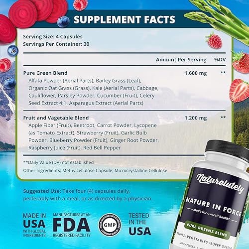 Miniatura 3 de Nature in Force SuperGreens Cápsulas | Mezcla de polvo de superalimentos naturales de verduras y frutas | Suplemento de apoyo inmunológico de Field