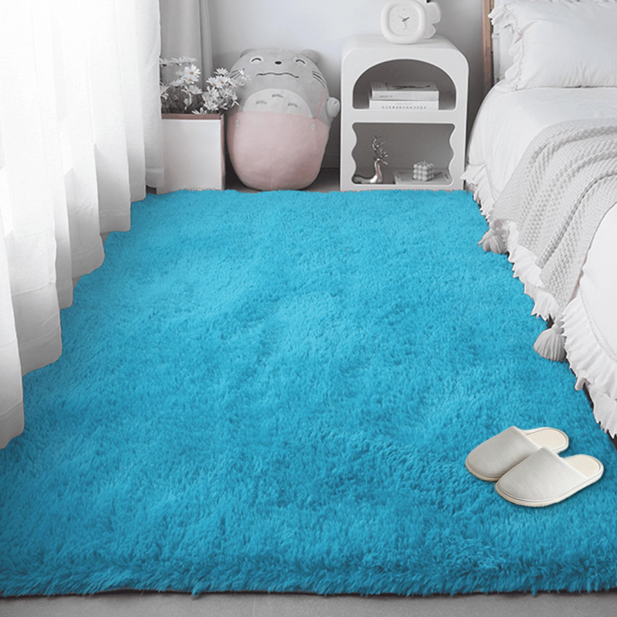 Tapis lavable bleu 150x210 cm grand confort pour grand salon