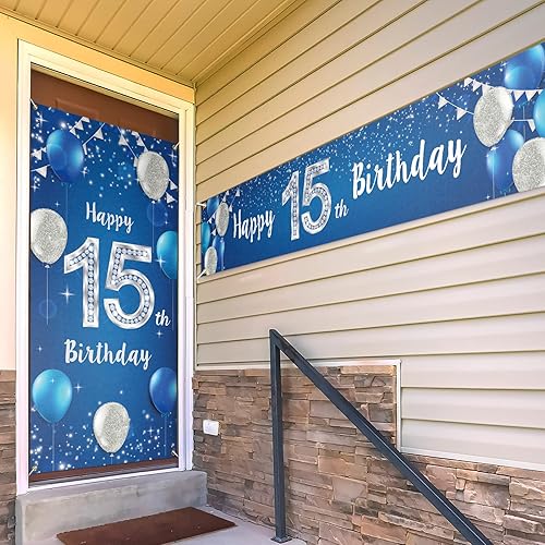 Juego de carteles de porche con cubierta de puerta de feliz cumpleaños número 15 años decoración de cumpleaños de 15 años suministros de fiesta para
