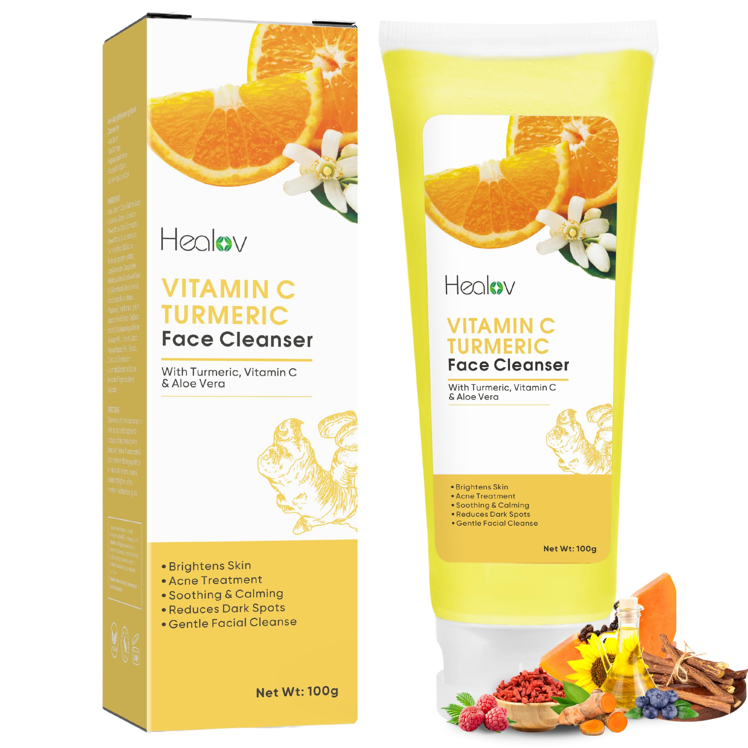 Turmeric Face Wash – Skin Brightening Liquid Soap for Discoloration – Natural Anti Aging Exfoliating Facial Cleanser for Spots, Acne, Sun Damage – Turmeric Soap Skincare