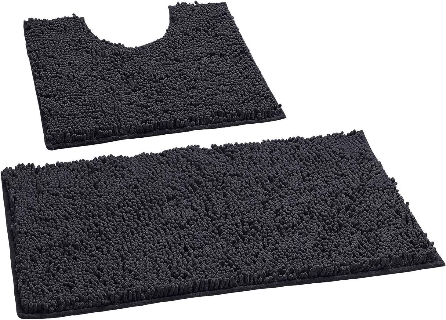 Charcoal Grey Bathroom Rugs Sets 2 Piece, Luxury Chenille Bath Mat Set, Soft Plush Anti-Slip Bath Rug + U-Shaped Toilet Mat. Super Absorbent. (31''x 20'' Plus 20'' x 20'' U, Charcoal)