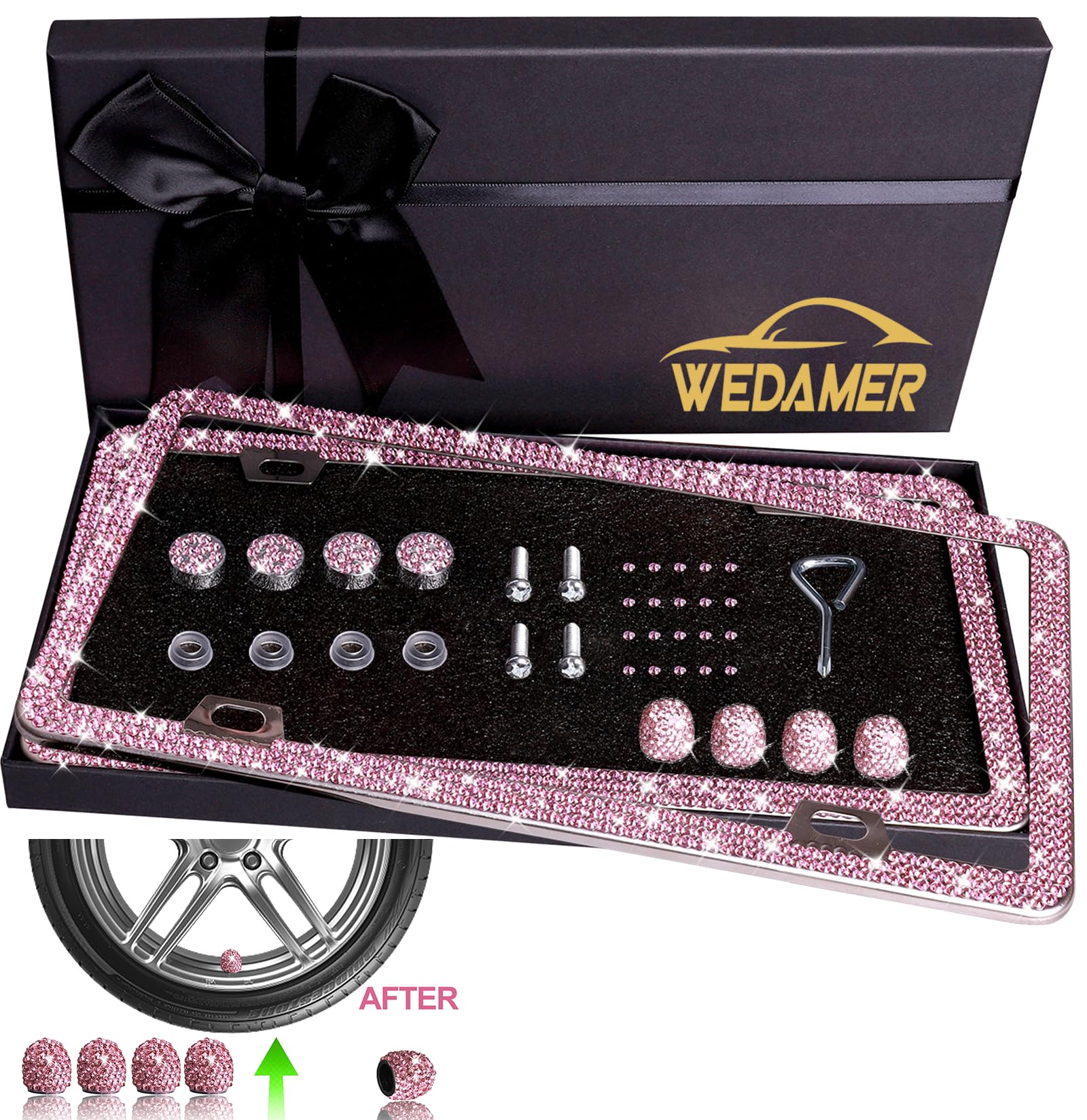 Amazon.co.jp: WEDAMER ピンク ナンバープレート フレーム キラキラ