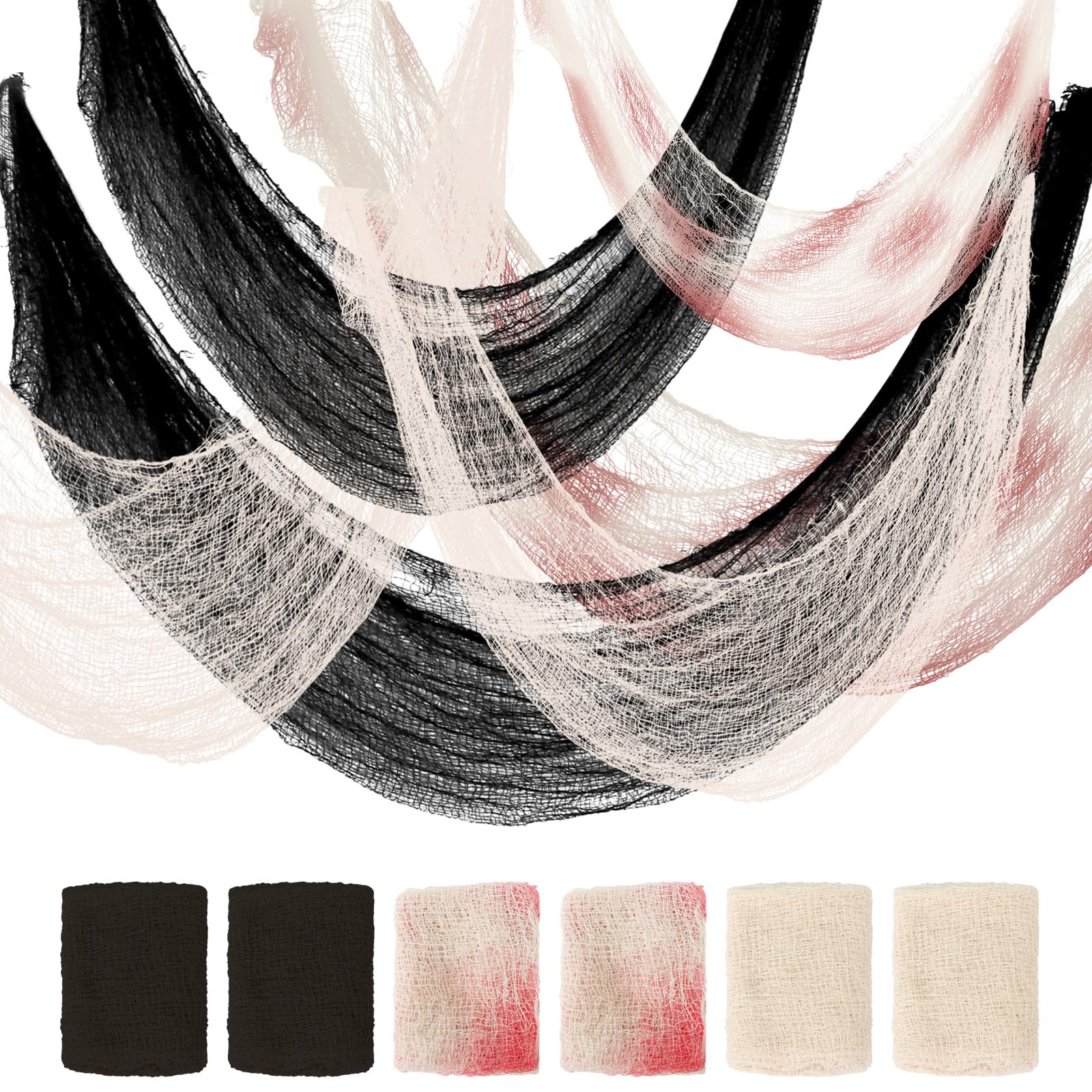 6PCS 76x183cm Halloween Creepy Cloth Black White Red Gauze for Scary Decor