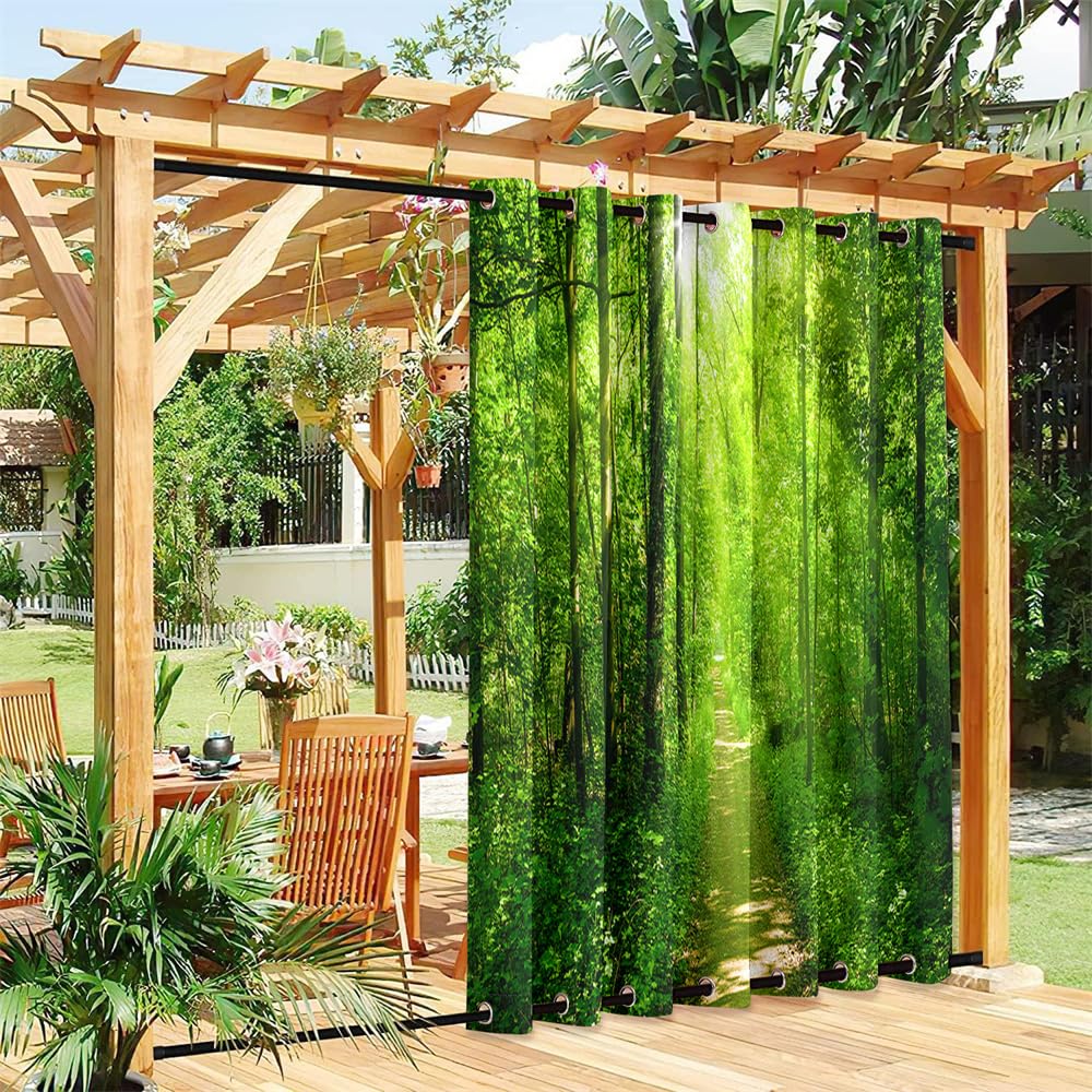 Hixingo Outdoor Curtains Waterproof Windproof, Gazebo Curtains with Grommet (Top & Bottom) for Pergola Patio Garden, Sun Protection, Extra Long - 3D Plant Print (primitive forest,180x213cm)