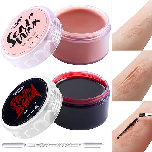 Spooktacular Creations Juego de cera de Halloween coagulada de sangre para adultos y niños, con espátula y esponja para disfraz de Halloween, zombi,