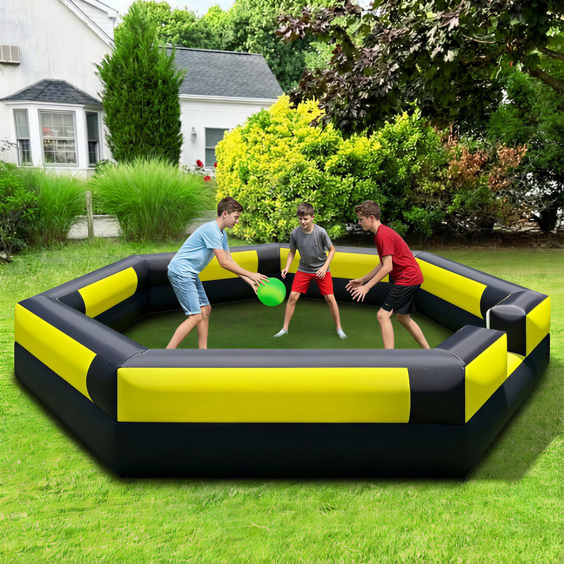 GR8FUN 15FT Inflatable Gaga Ball Pit with Built-in Blower, Portable Gaga Ball Pit for Indoor & Outdoor Gaga Ball Activities, Sport Games for Backyard,