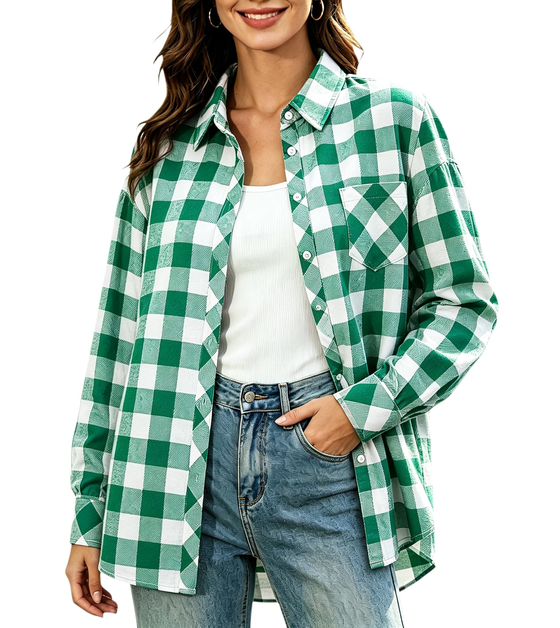 SANGTREE Womens and Girls Long Sleeve Flannel Shirt Plaid Button Down Shirt