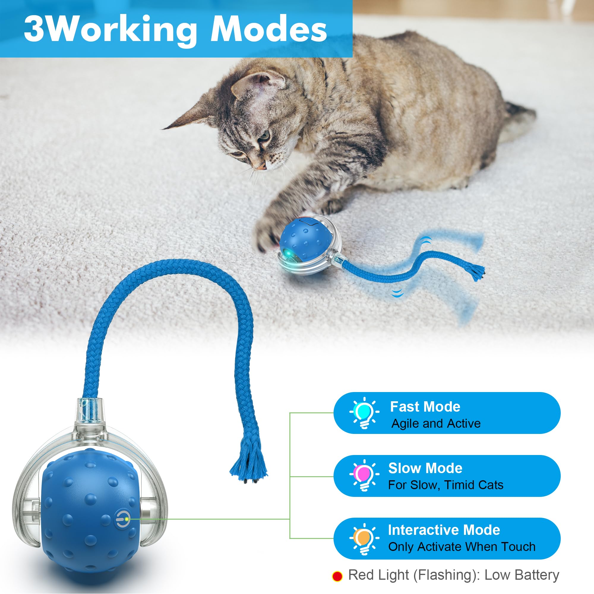 Katzenspielzeug-Ball für erwachsene Katzen im Innenbereich – interaktives automatisches Katzenballspielzeug | Schnelles Rollen und bewegungsaktiviertes Zwitschern | Verstecken und Suchen der