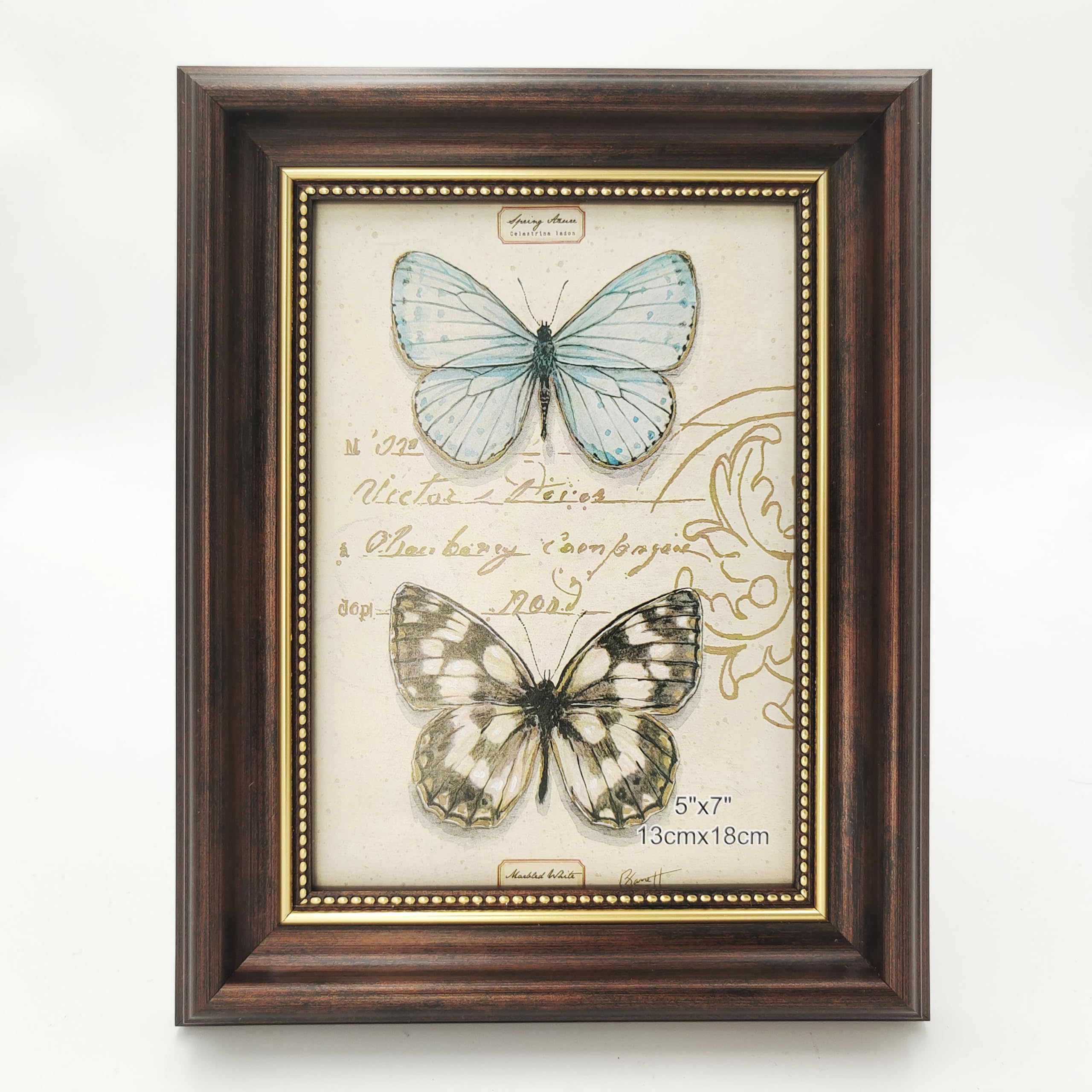 Photo 1 of AMHOME 5x7 Picture Frames Brown.Dark Brown with Gold Beading.Photo Frame.Picture 5x7 in.Frame 7x9.Desktop Display Mount on The Wall. Plexiglass Panel(not Glass),Plastic Packaging(not Carton).
