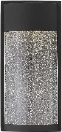 Hinkley Shelter Small Wall Mount Outdoor Lantern, Integrated LED, Aluminum, Clear Seedy Glass Shade, Dark Sky Compliant, ADA, Black Finish