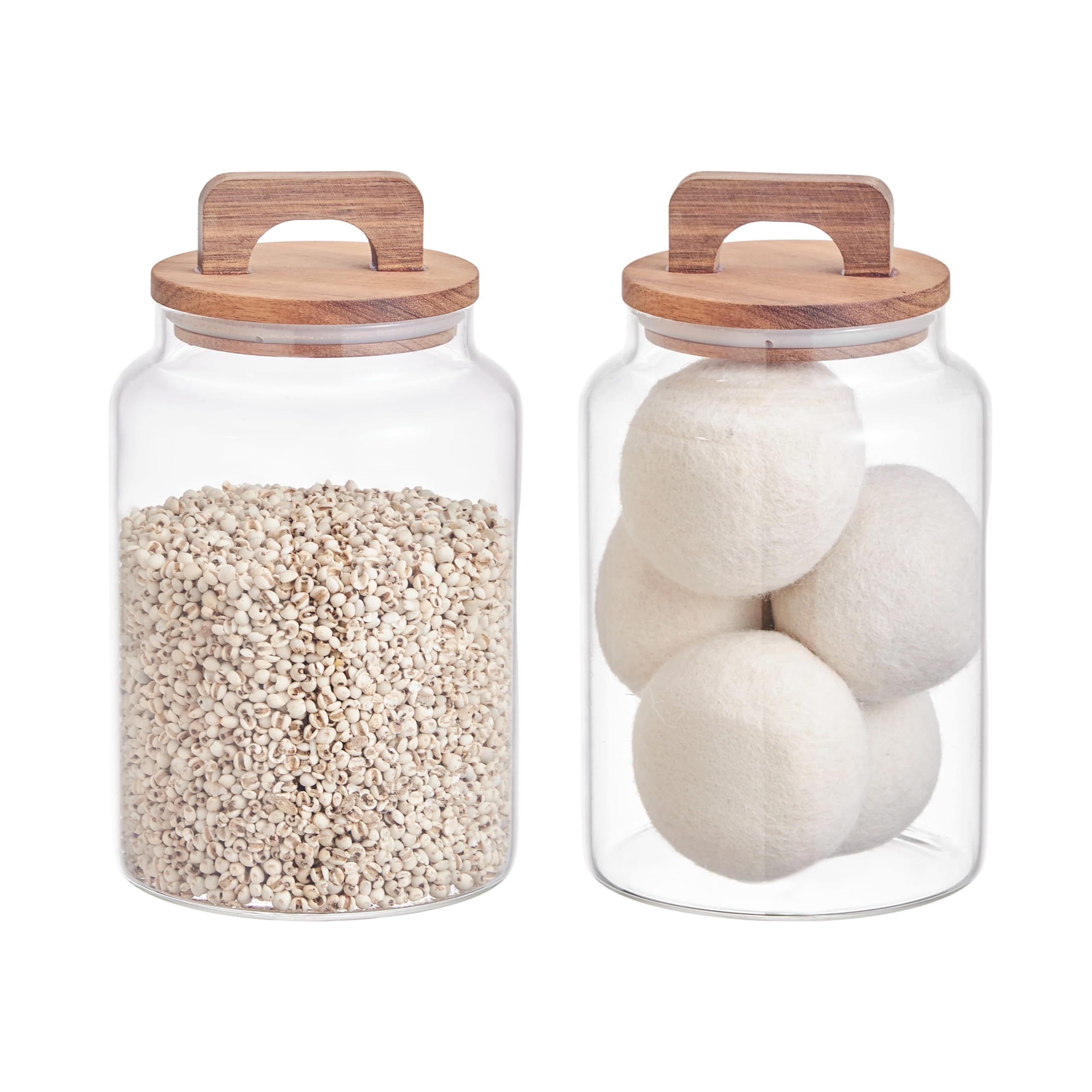 Eden & Willow Glass Storage Jar with Lid 2Pcs, 2L Glass Kitchen Storage Cookie jar, Airtight Food Storage Container Acacia Wooden Lid For Pasta, Cereals, Flour, Oats, Coffee, Laundry Jar
