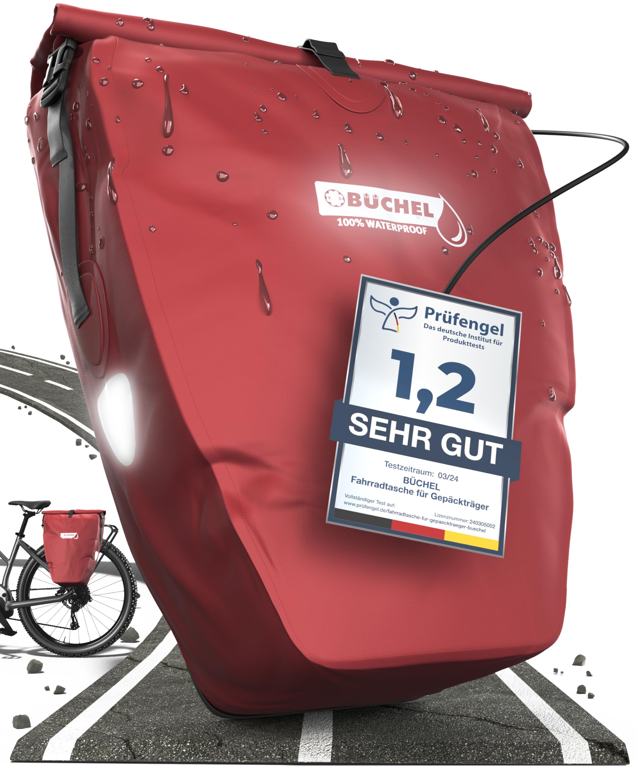 Büchel Fahrradtasche für Gepäckträger – 25,4 L, 100% wasserdicht, mit Tragegriff und Schultergurt