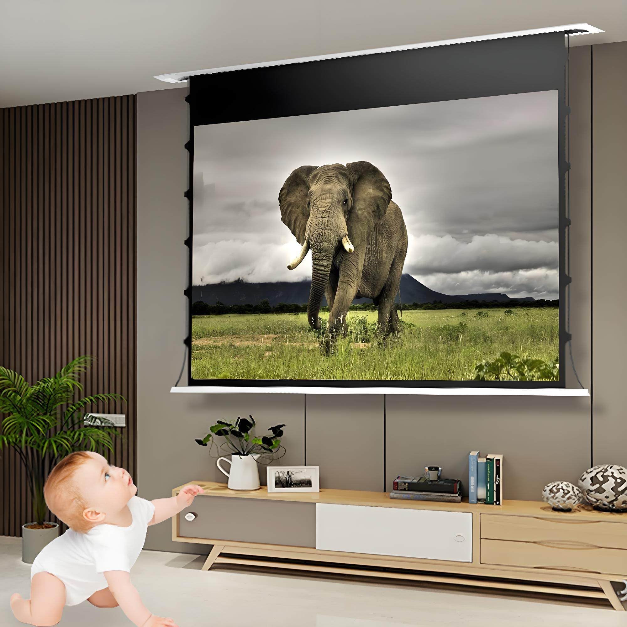 Ekran Projekcyjny, Kurtyna Projekcyjna, Elektryczny, Sufitowy Ekran Projekcyjny Z Napinaczem, 84-120 Cali, Tkanina 3D, Do Kina Domowego I Prezentacji 100inch