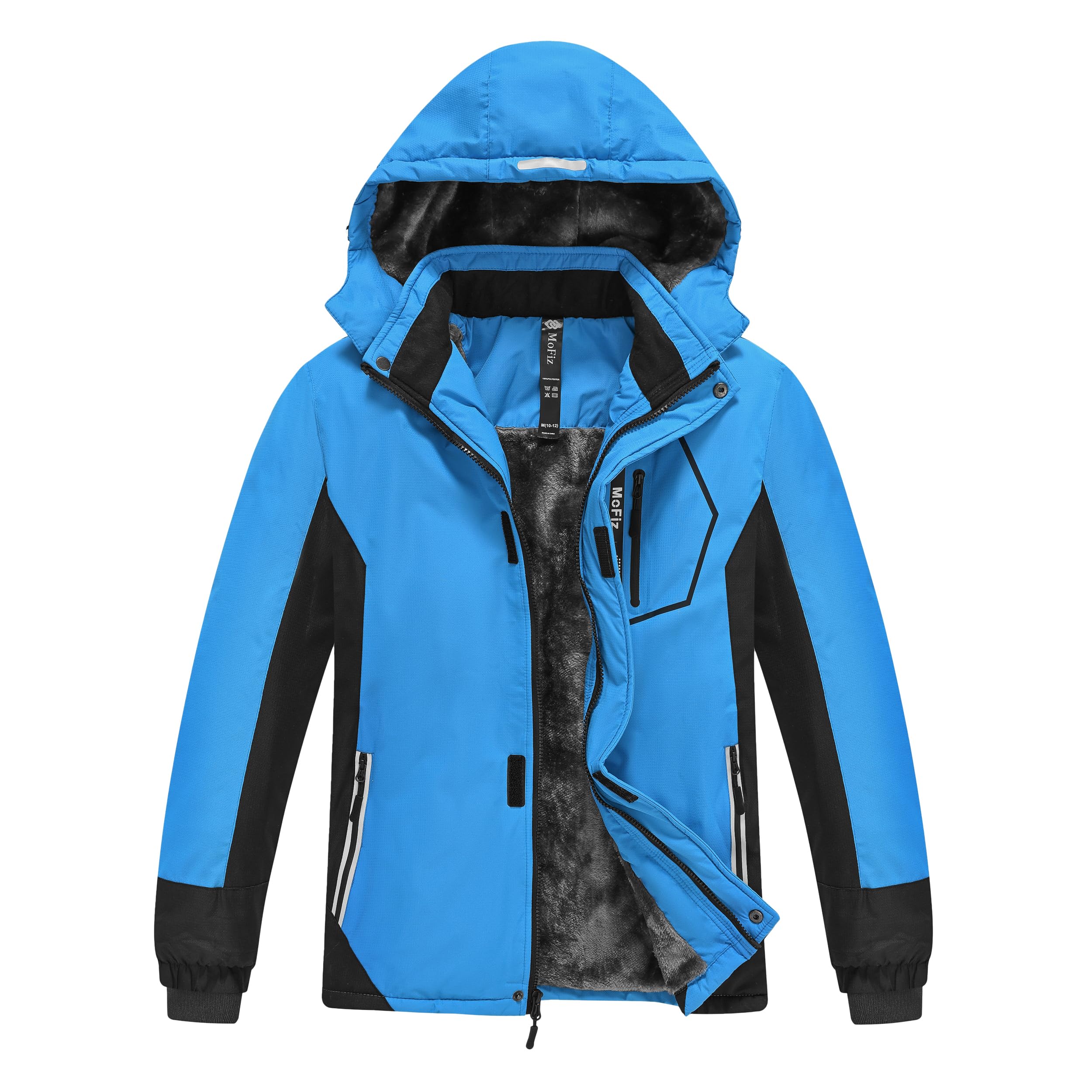 MoFiz Veste de Ski Garçon Hiver Chaud Manteau de Neige Imperméable de Montagne en Polaire Coupe-Vent Enfants Blouson avec Capuche Amovible 6-16 Ans
