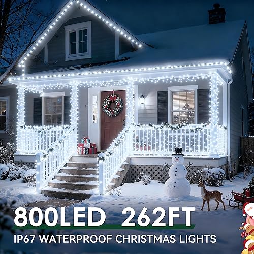 Miniatura 2 de Guirnalda de luces de Navidad, IP67 resistente al agua, 800 LED, alambre verde, luces de árbol de Navidad, luz de hadas fría con 8 modos, 4 brillo,