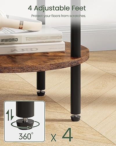 Miniatura 6 de Mesa auxiliar redonda, mesa auxiliar de 2 niveles, mesa auxiliar pequeña con tubo de metal, mesa auxiliar industrial, para sala de estar,