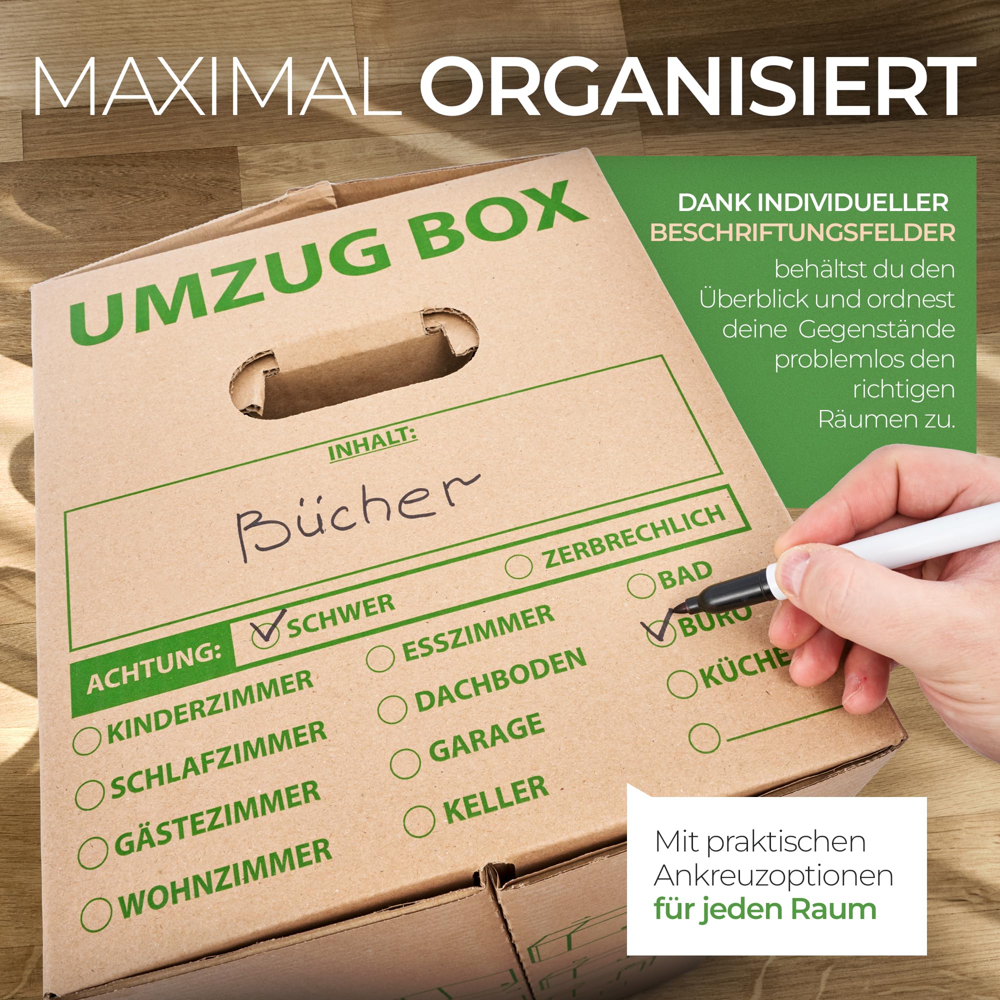 Smiley Pack PROFI Umzugskartons 620x300x330 mm 40kg Traglast Zweiwellig Robuster Umzugskarton groß Bücherkarton Archivbox Moving Boxes Verstärkte Griffe 20 Stück